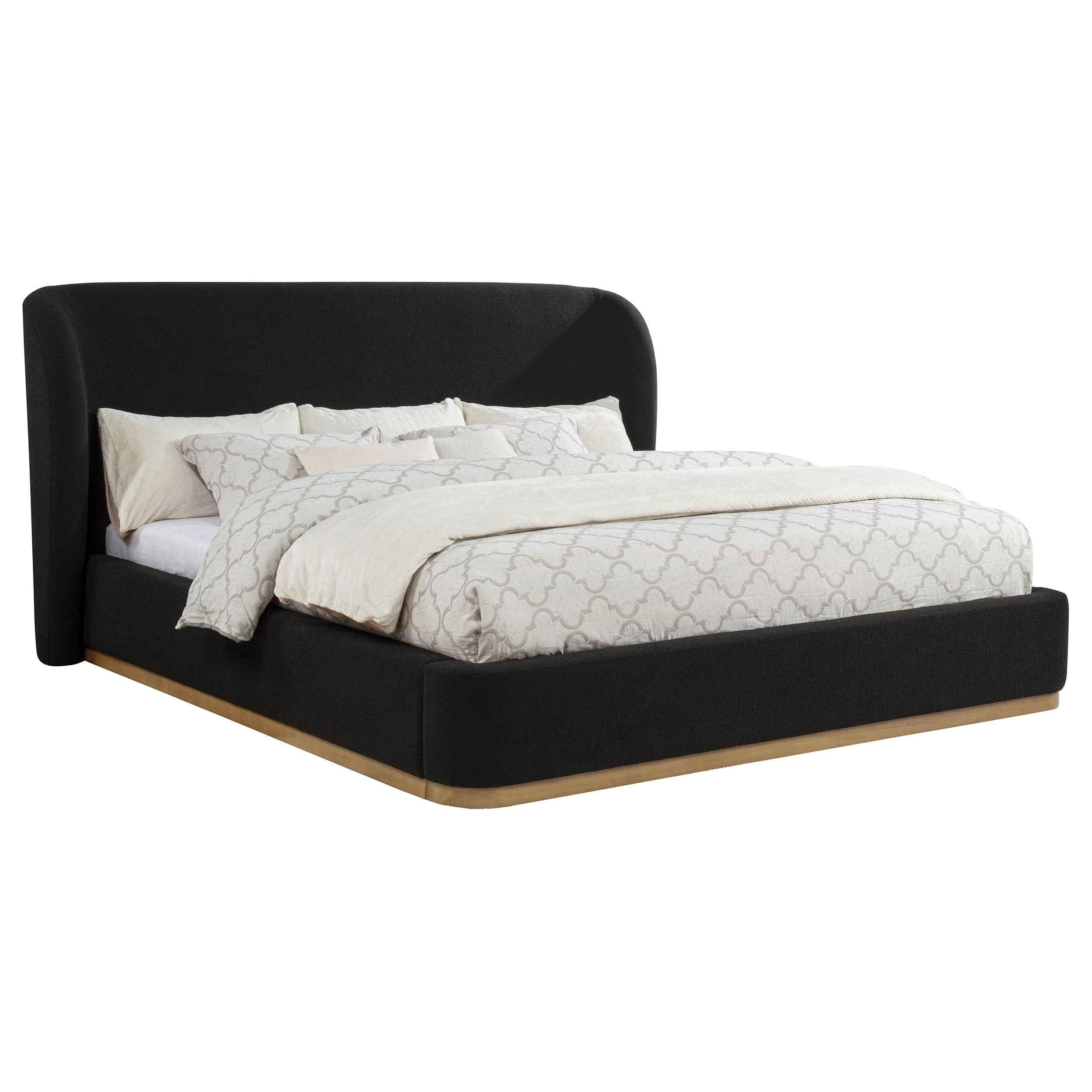 Blaire Black Upholstered California King Wingback Platform Bed
