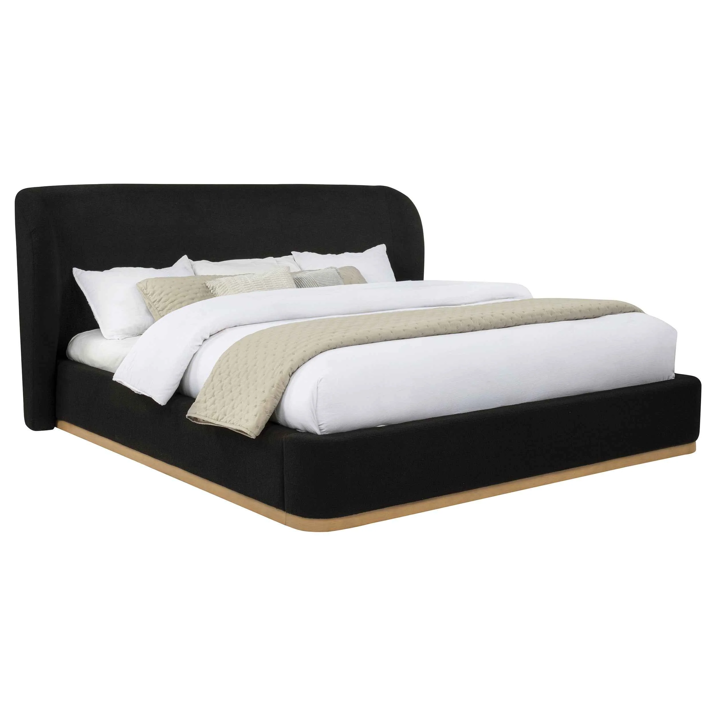 Blaire Black Upholstered Eastern King Wingback Platform Bed