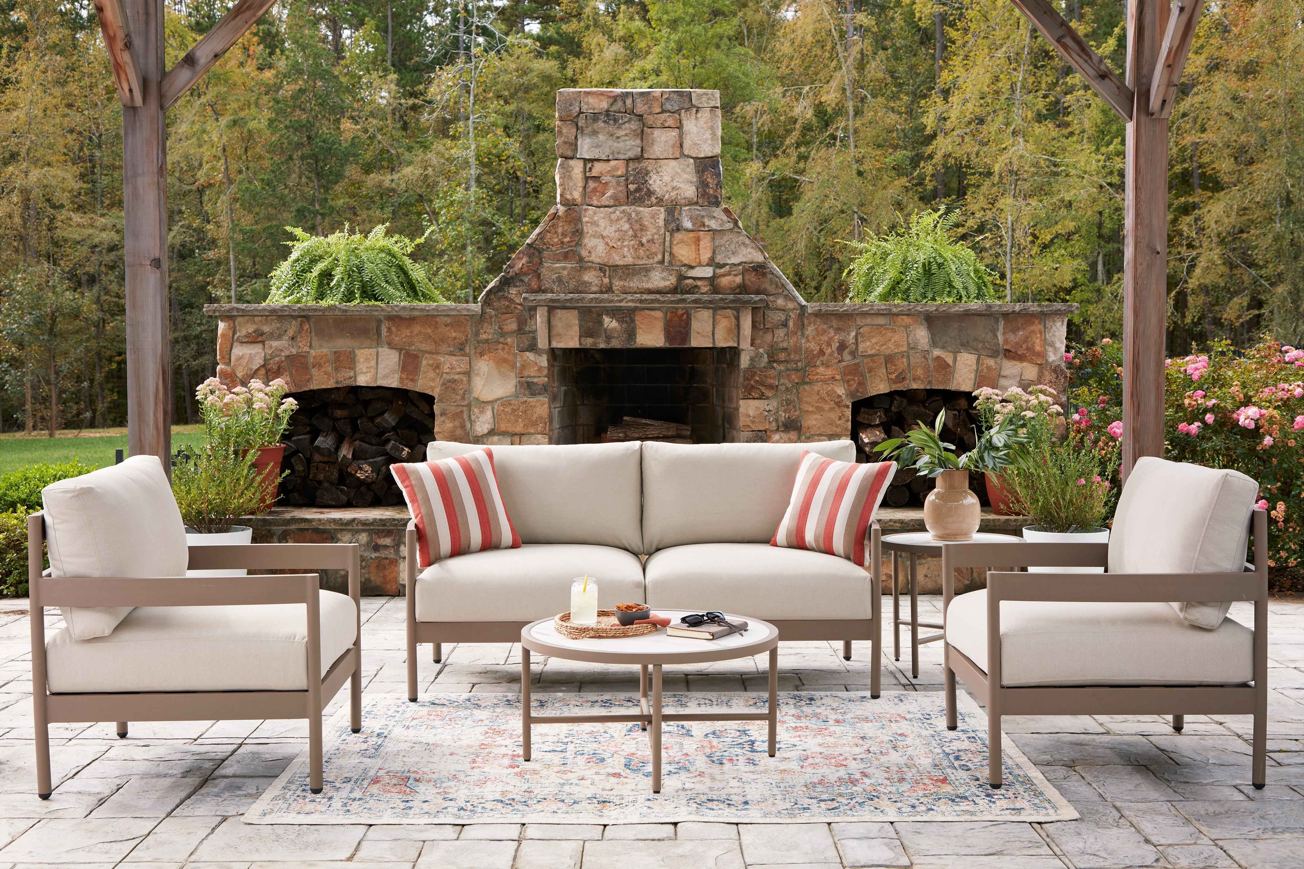 Bluff Trail Beige Outdoor Loveseat/Chairs/Tables Set (Set of 5)
