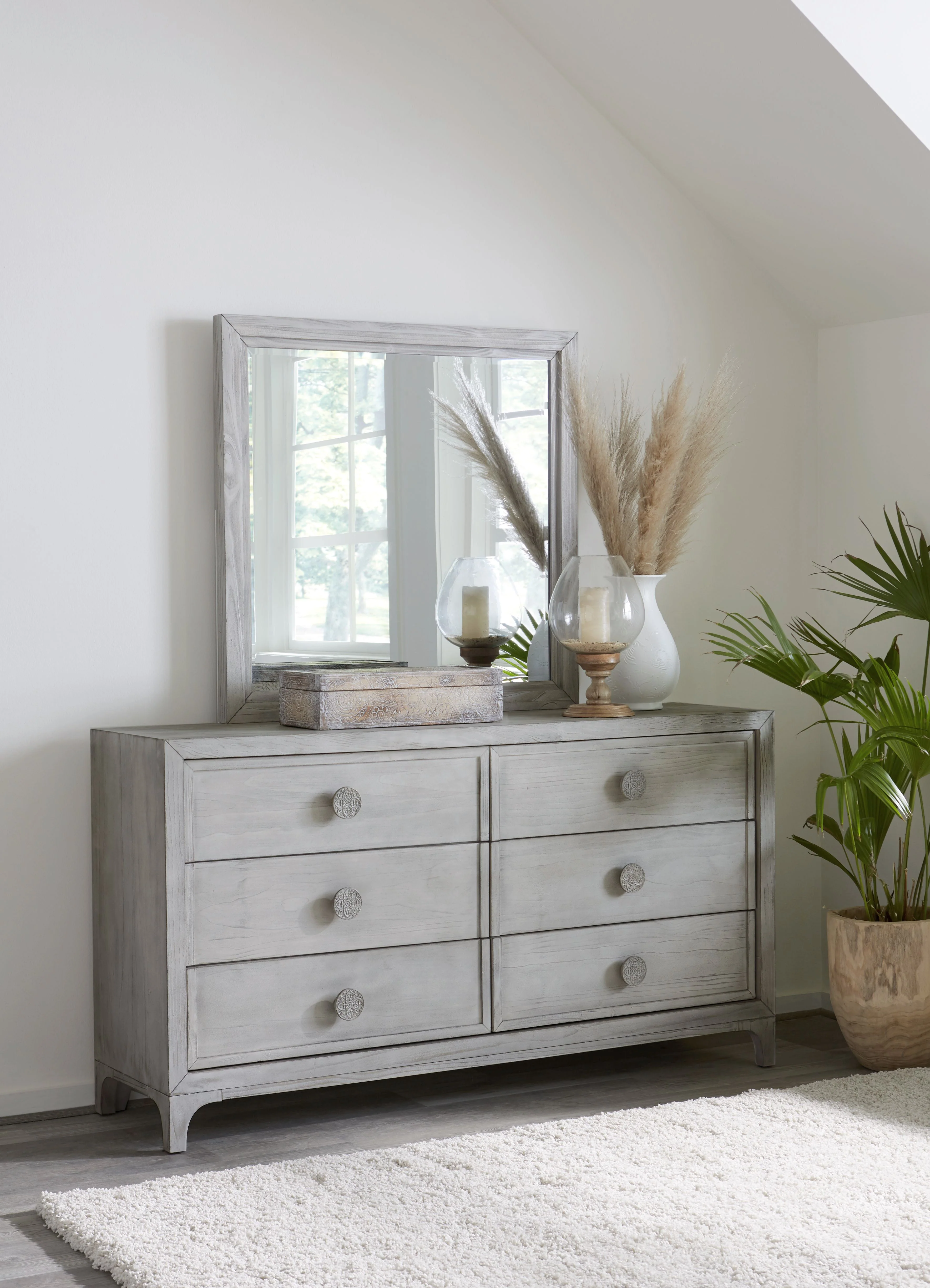 Boho Chic Six-Drawer Dresser in Washed White - Image 2