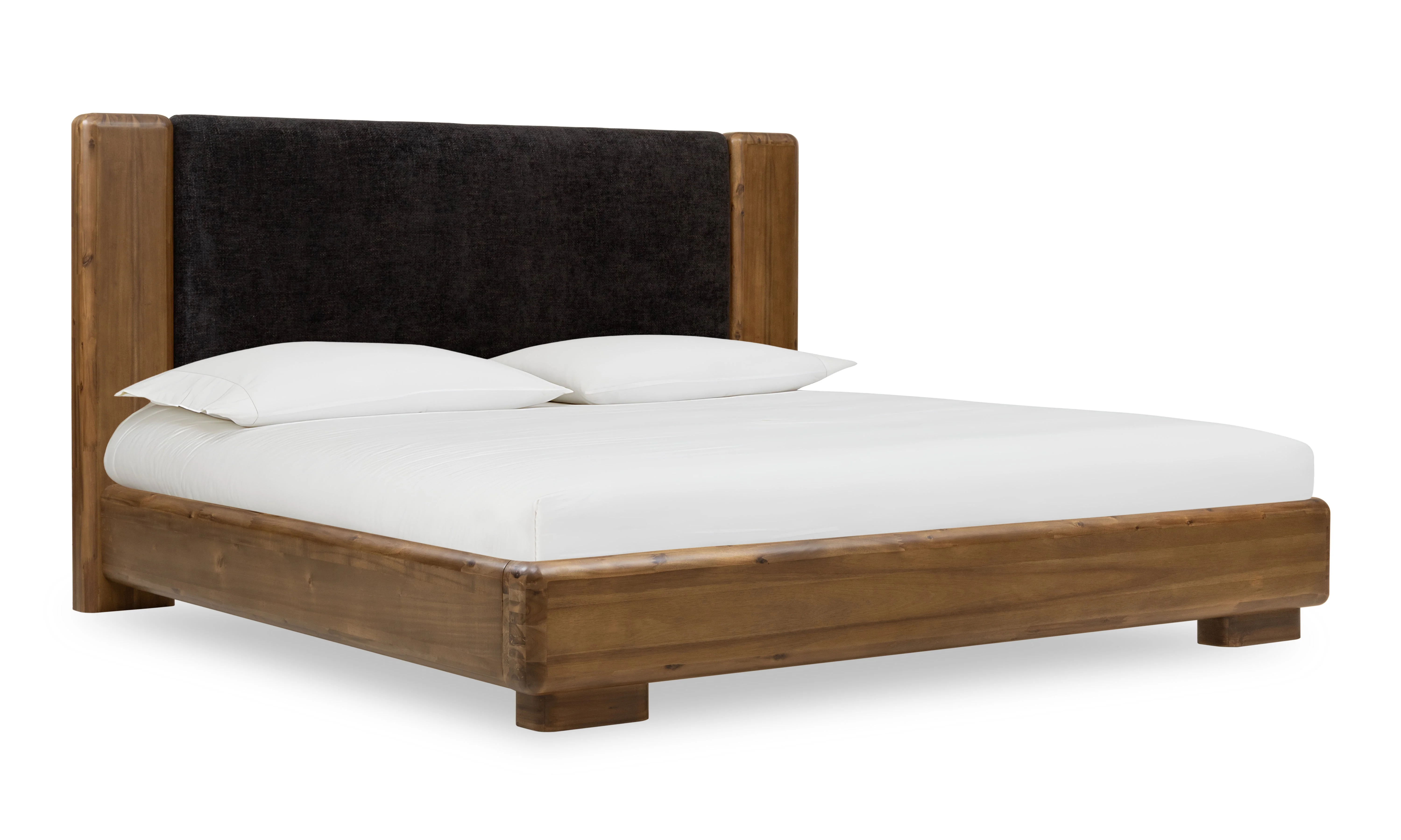 Boka Chenille Upholstered Acacia Wood California King Platform Bed in Black and Impala - Image 2