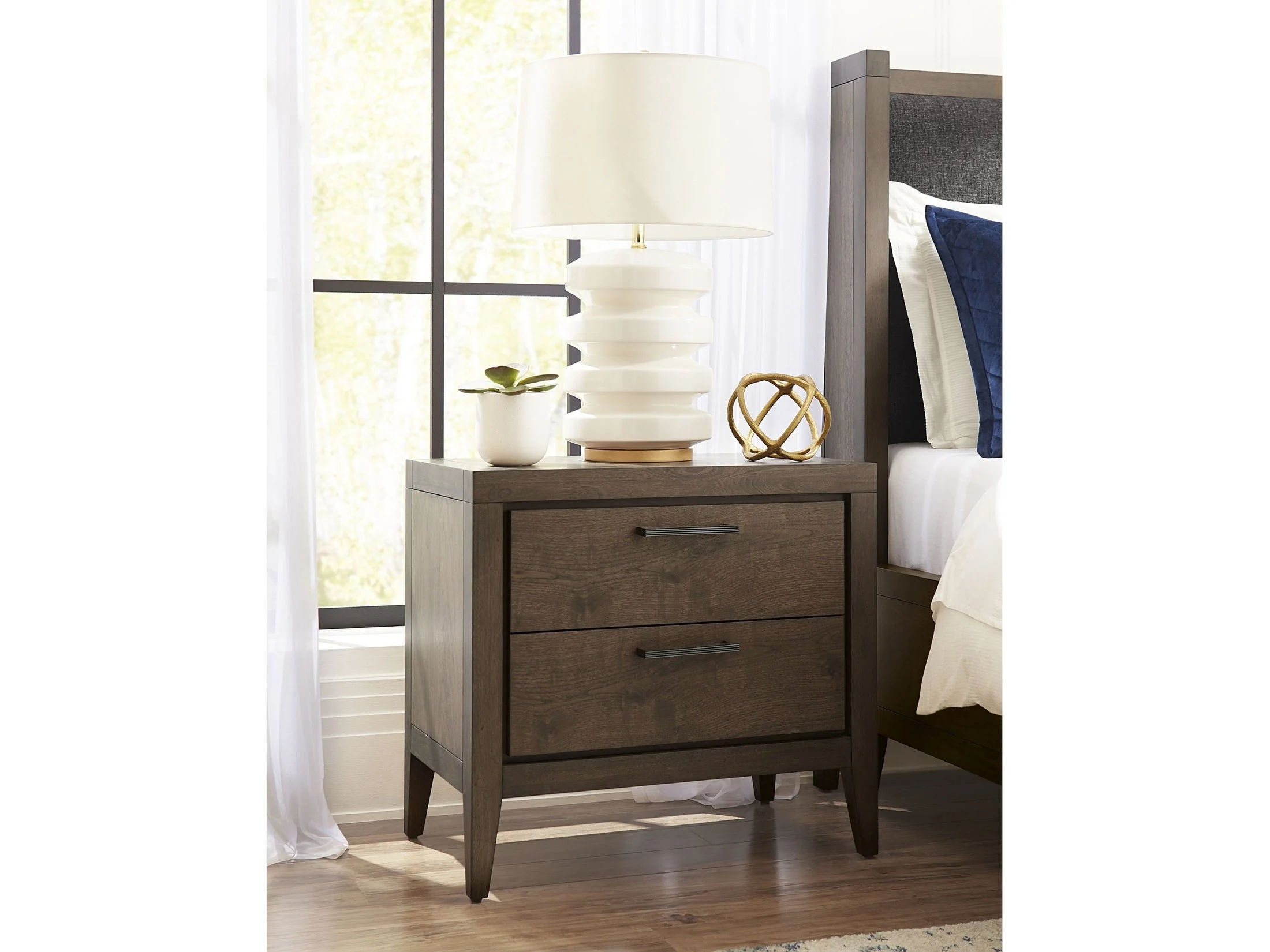 Boracay Two Drawer USB Charging Nightstand in Wild Oats Brown