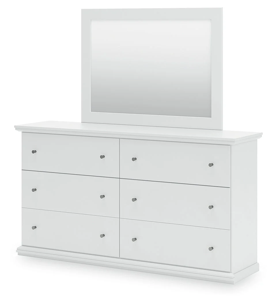 Bostwick Shoals King Panel Bed with Mirrored Dresser and 2 Nightstands in White - Image 9