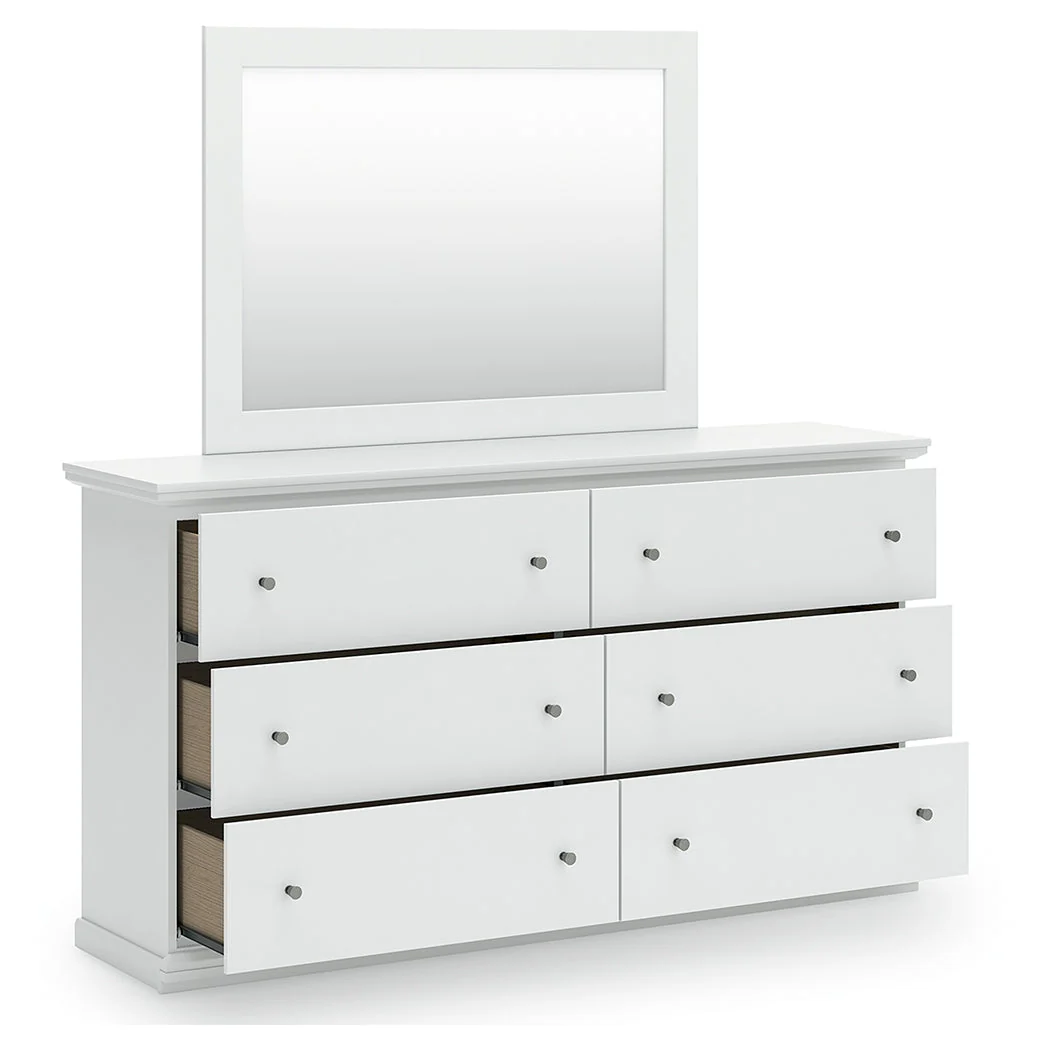 Bostwick Shoals King Panel Bed with Mirrored Dresser and Chest in White - Image 4