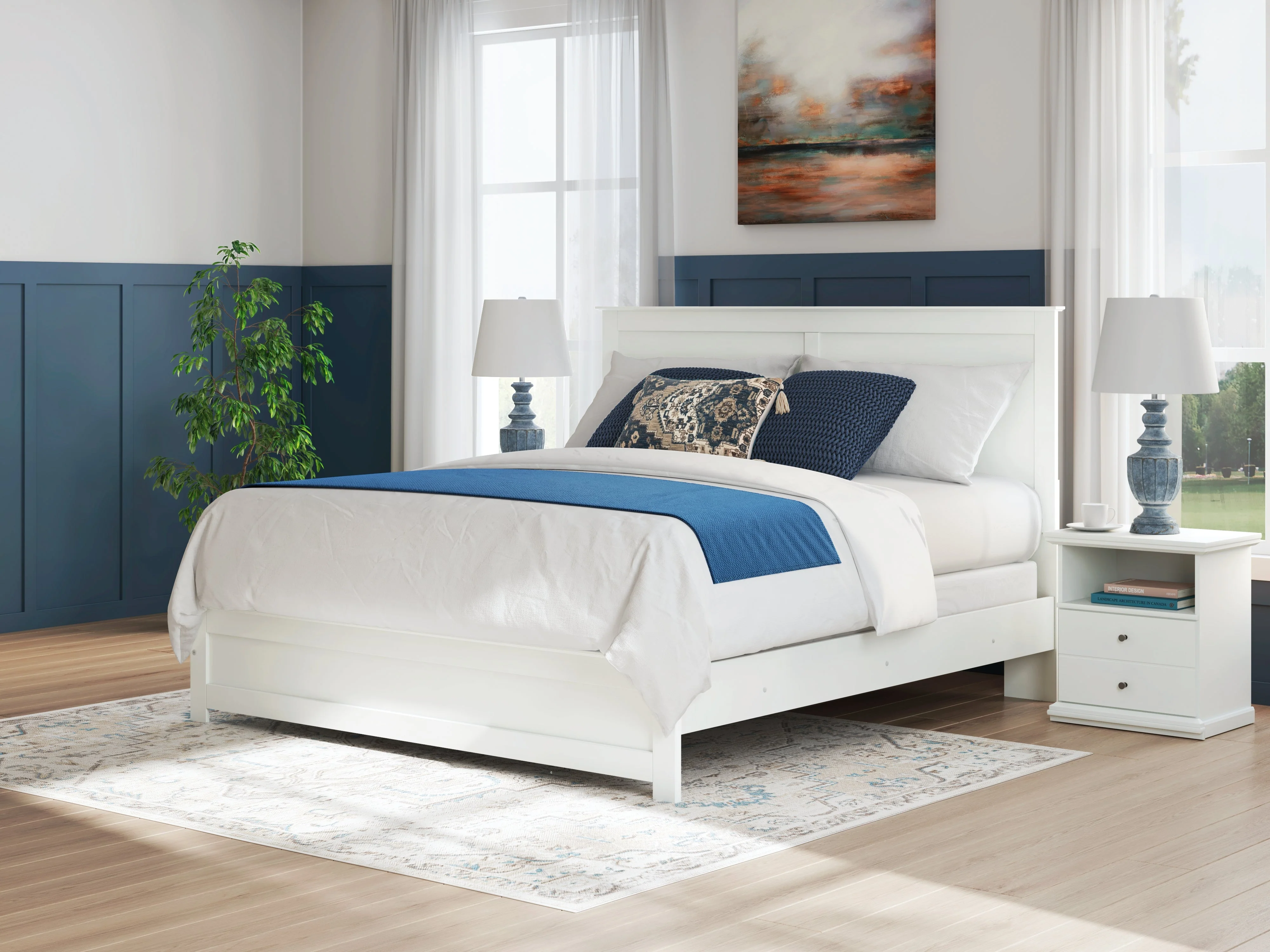 Bostwick Shoals King Panel Bed with Mirrored Dresser, Chest and 2 Nightstands in White - Image 23
