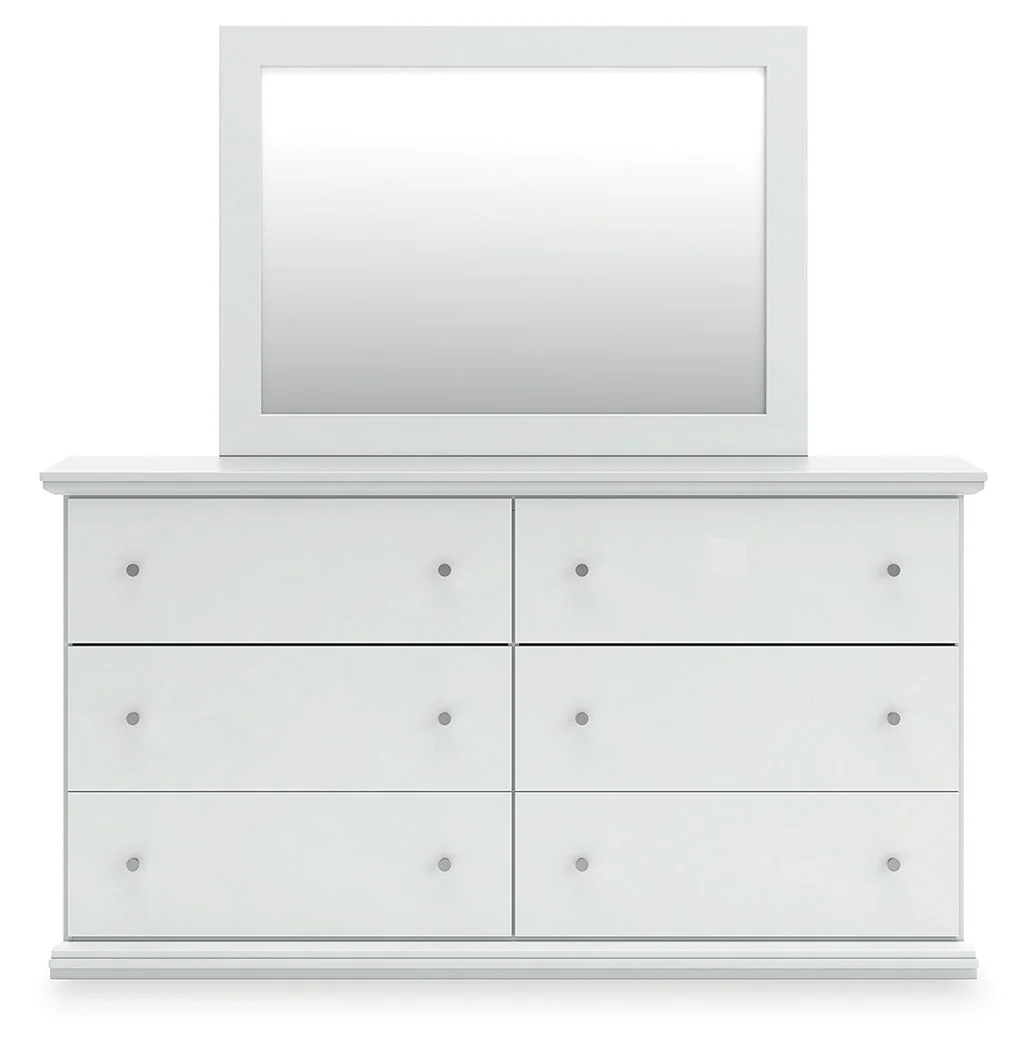 Bostwick Shoals Queen Panel Bed with Mirrored Dresser and 2 Nightstands in White - Image 2