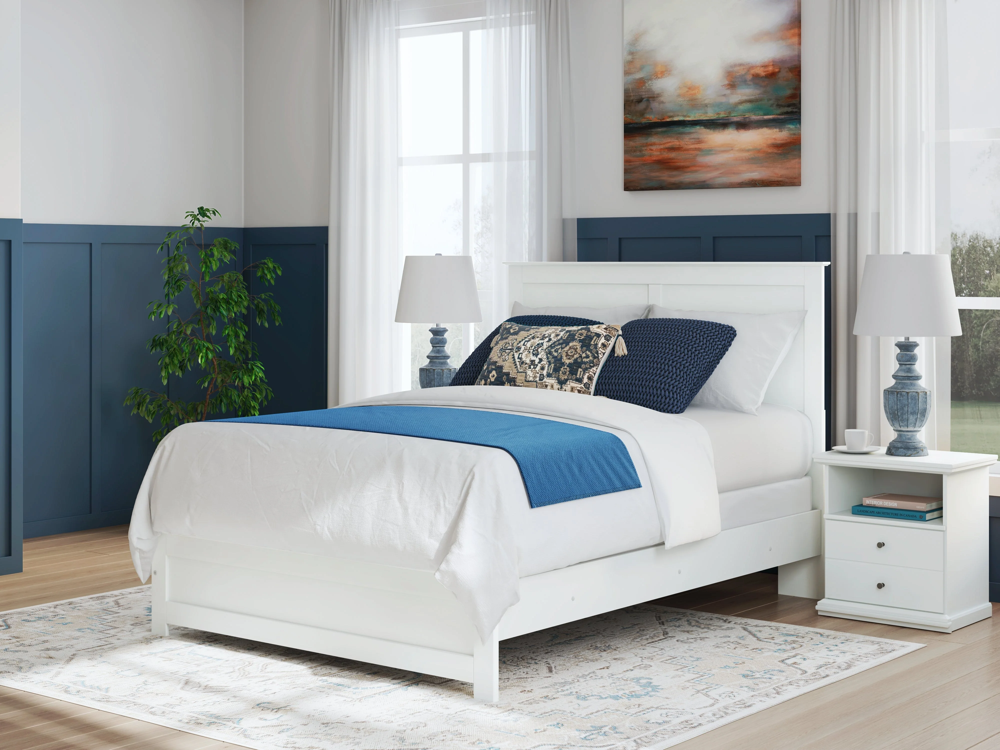 Bostwick Shoals Queen Panel Bed with Mirrored Dresser and Nightstand in White - Image 18
