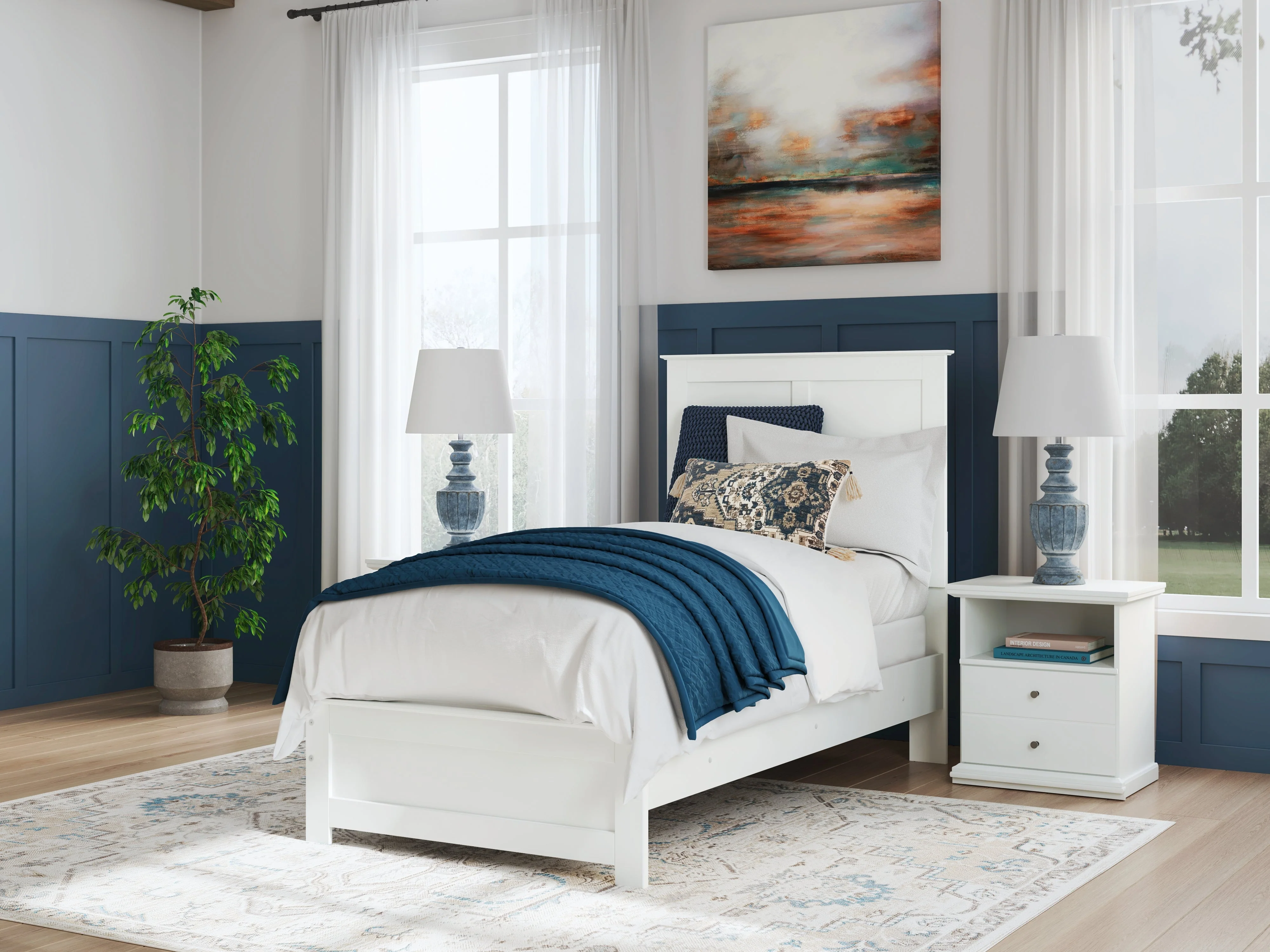 Bostwick Shoals Twin Panel Bed with Mirrored Dresser, Chest and Nightstand in White - Image 20