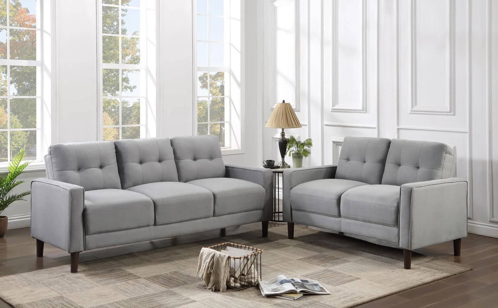 Bowen Gray 2-piece Upholstered Track Arms Tufted Sofa Set