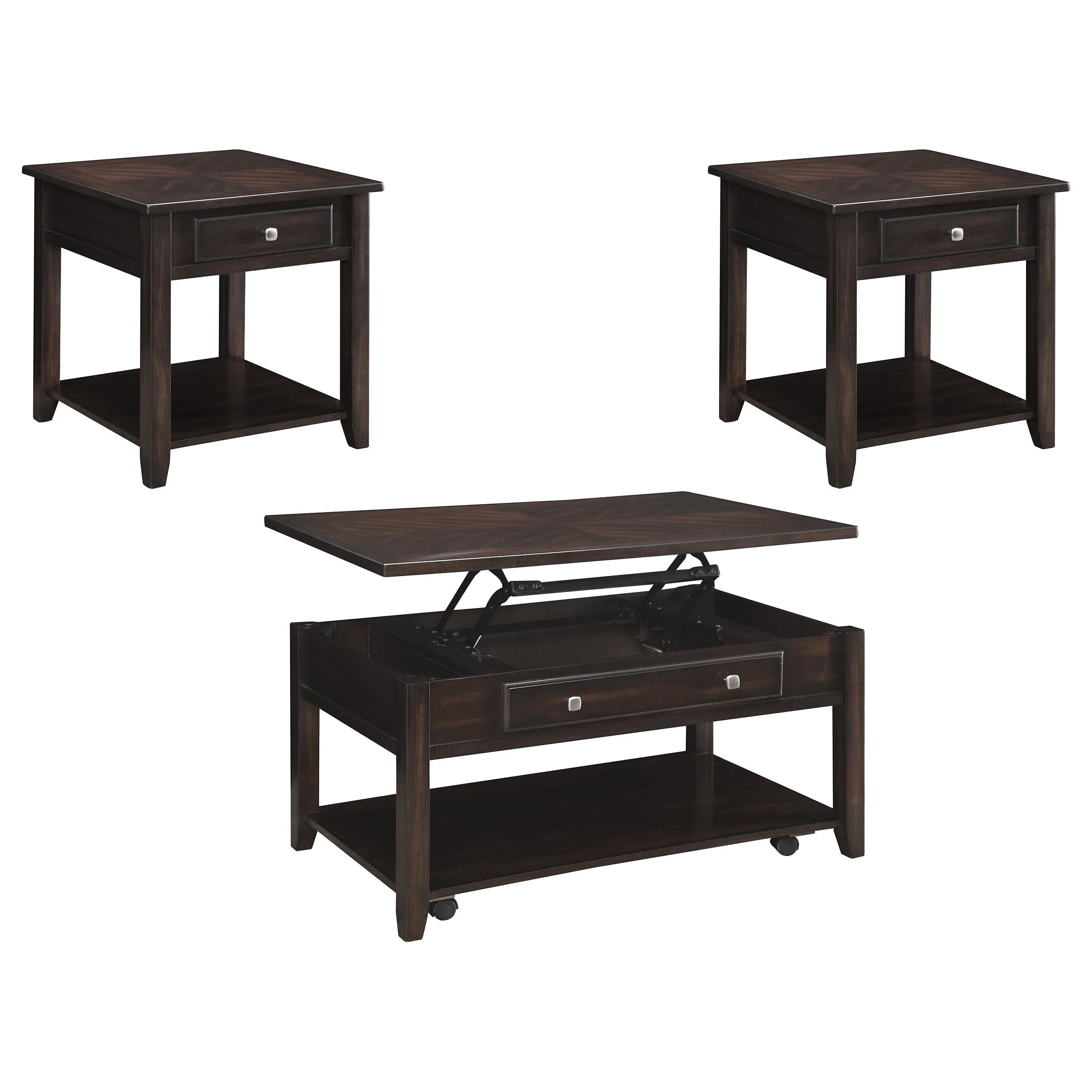 Bradford Walnut 3-Piece Lift Top Coffee and End Table Set - Image 4