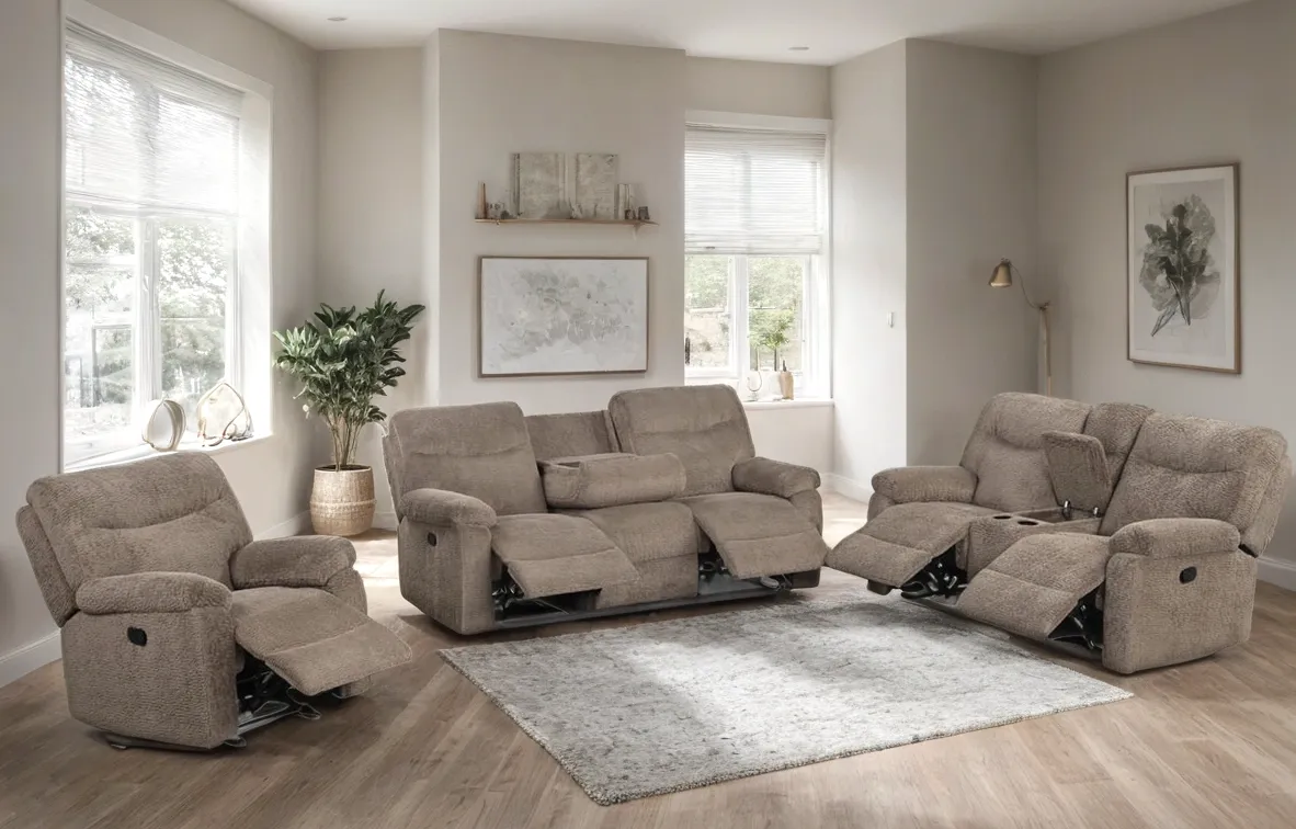 Bravo Mocha Fabric Reclining Living Room Set - Image 5