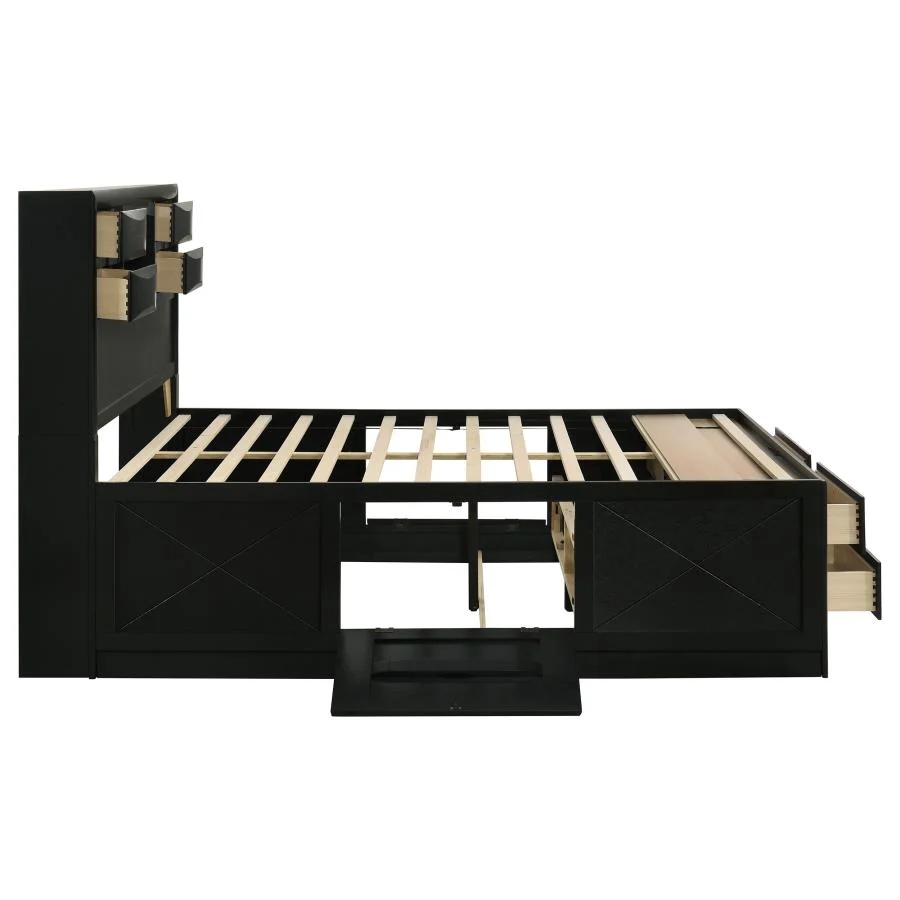 Briana Black 4-Piece Queen Storage Bedroom Set with Bookcase Headboard - Image 5