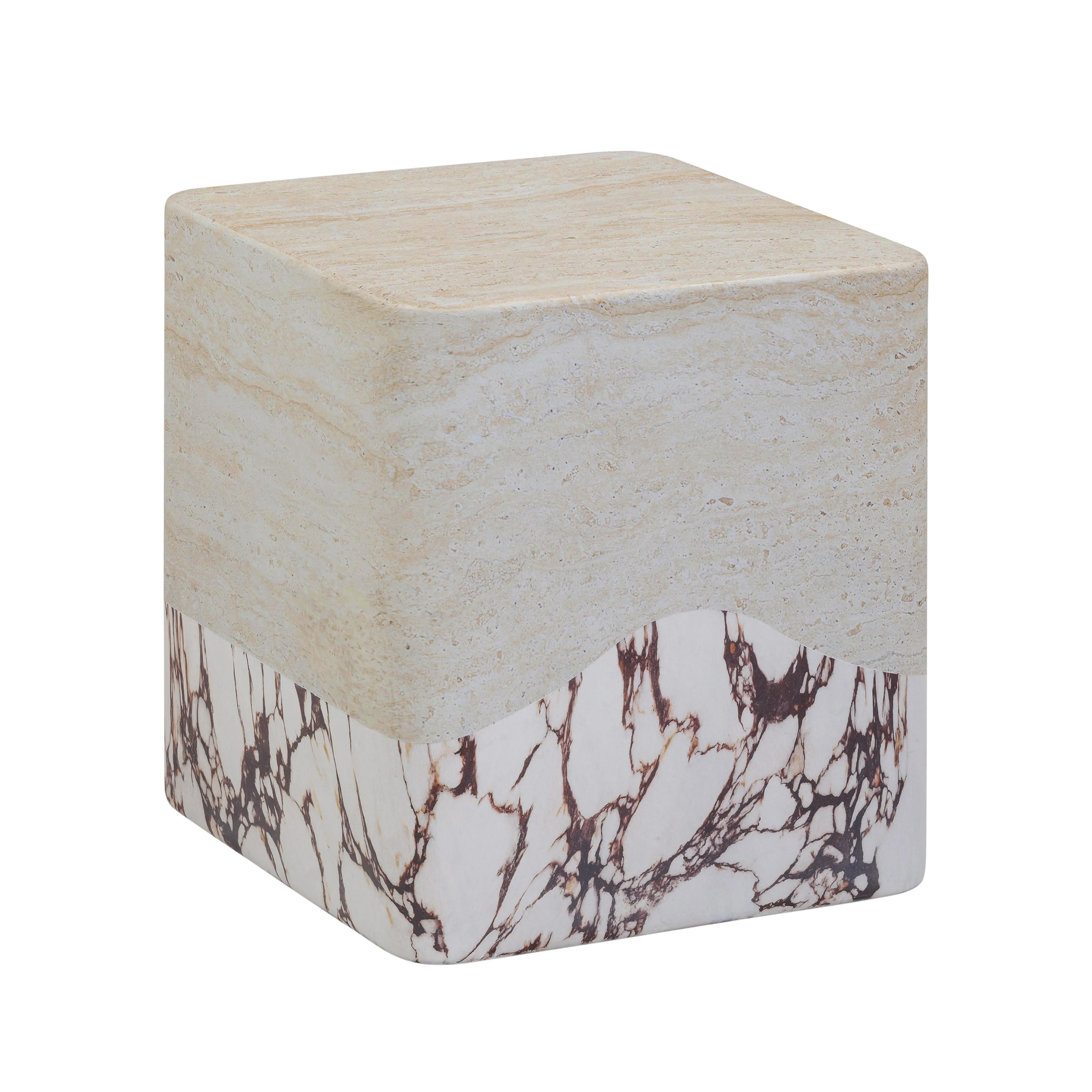 Brut Travertine & Breccia Concrete Indoor / Outdoor Side Table - Image 6