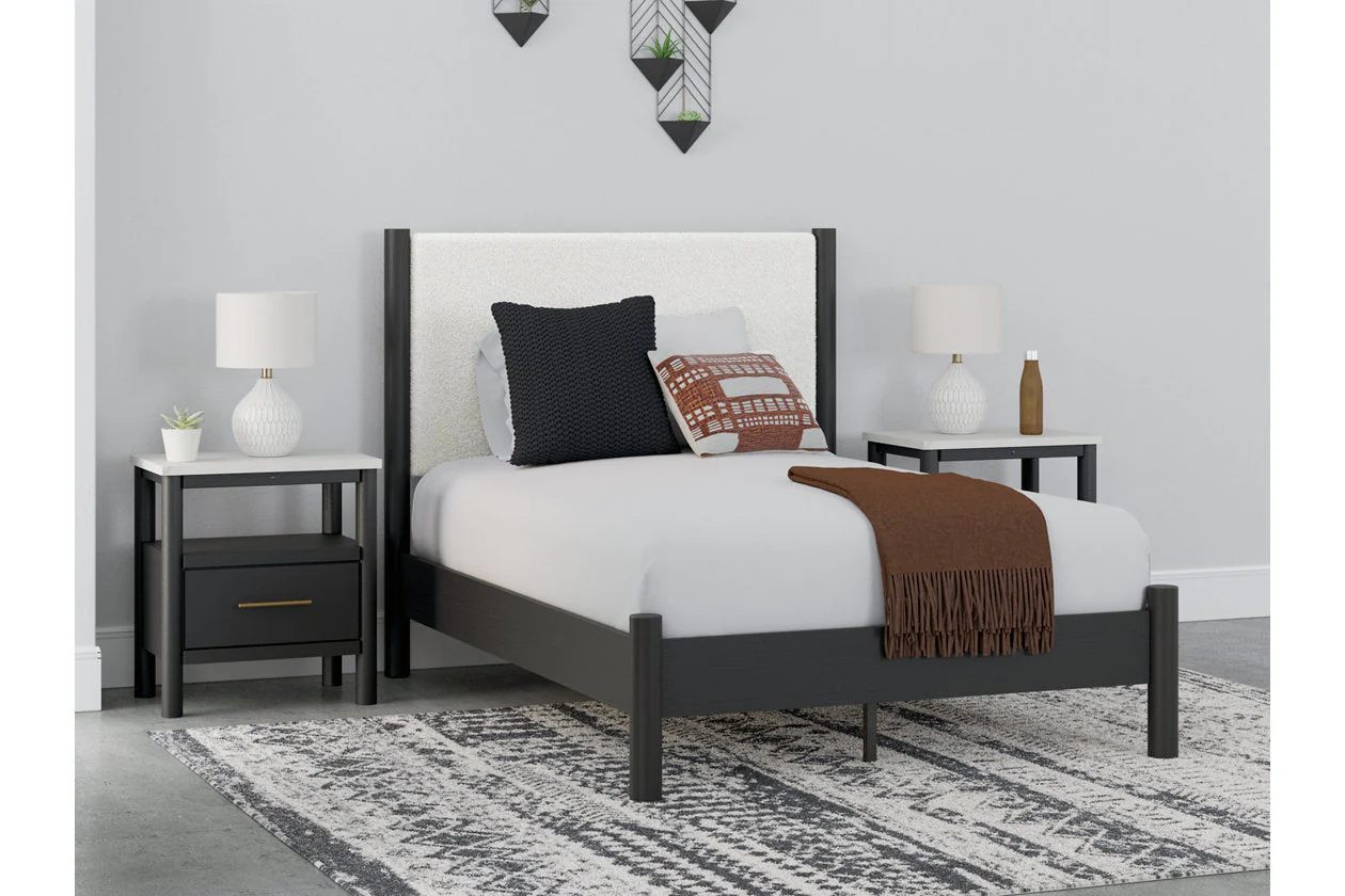 Cadmori Black/White Full Upholstered Platform Bed - Image 2