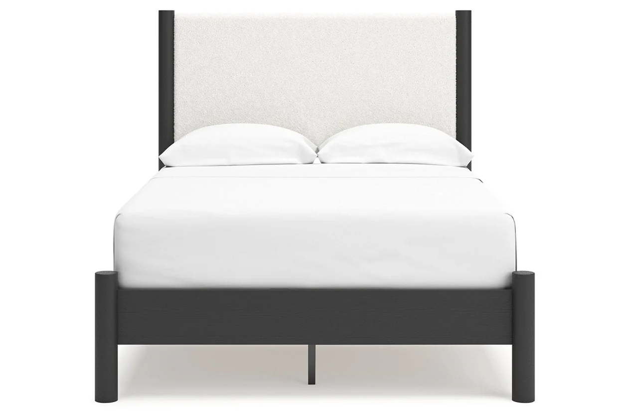 Cadmori Black/White Full Upholstered Platform Bed - Image 5