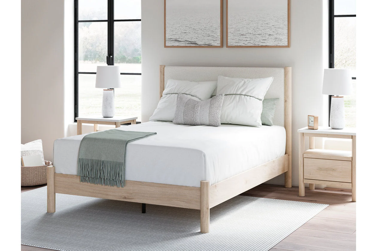 Cadmori Tan/Beige Queen Upholstered Platform Bed