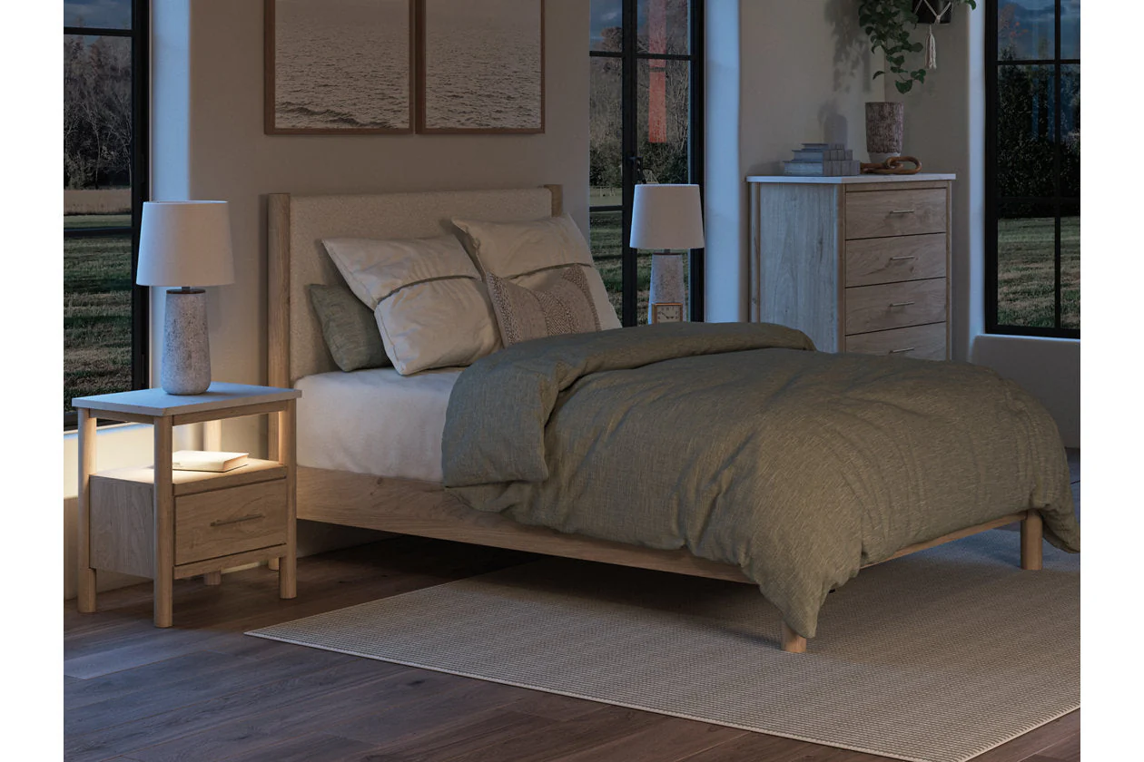 Cadmori Tan/Beige Queen Upholstered Platform Bed - Image 9