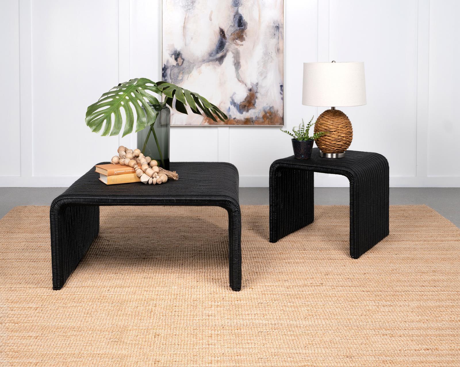 Cahya Black Woven Rattan Sqaure End Table - Image 6