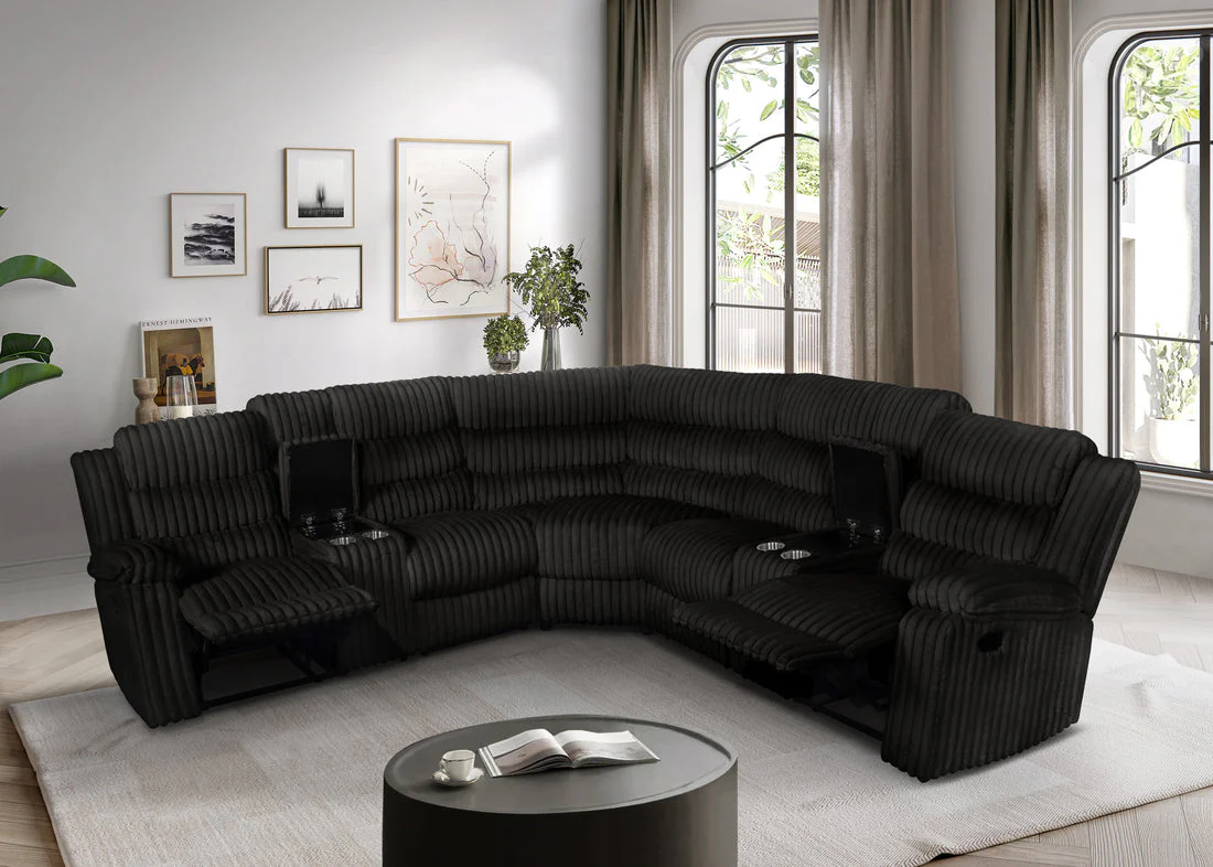 Calantha Black Manual Reclining Sectional - Image 4