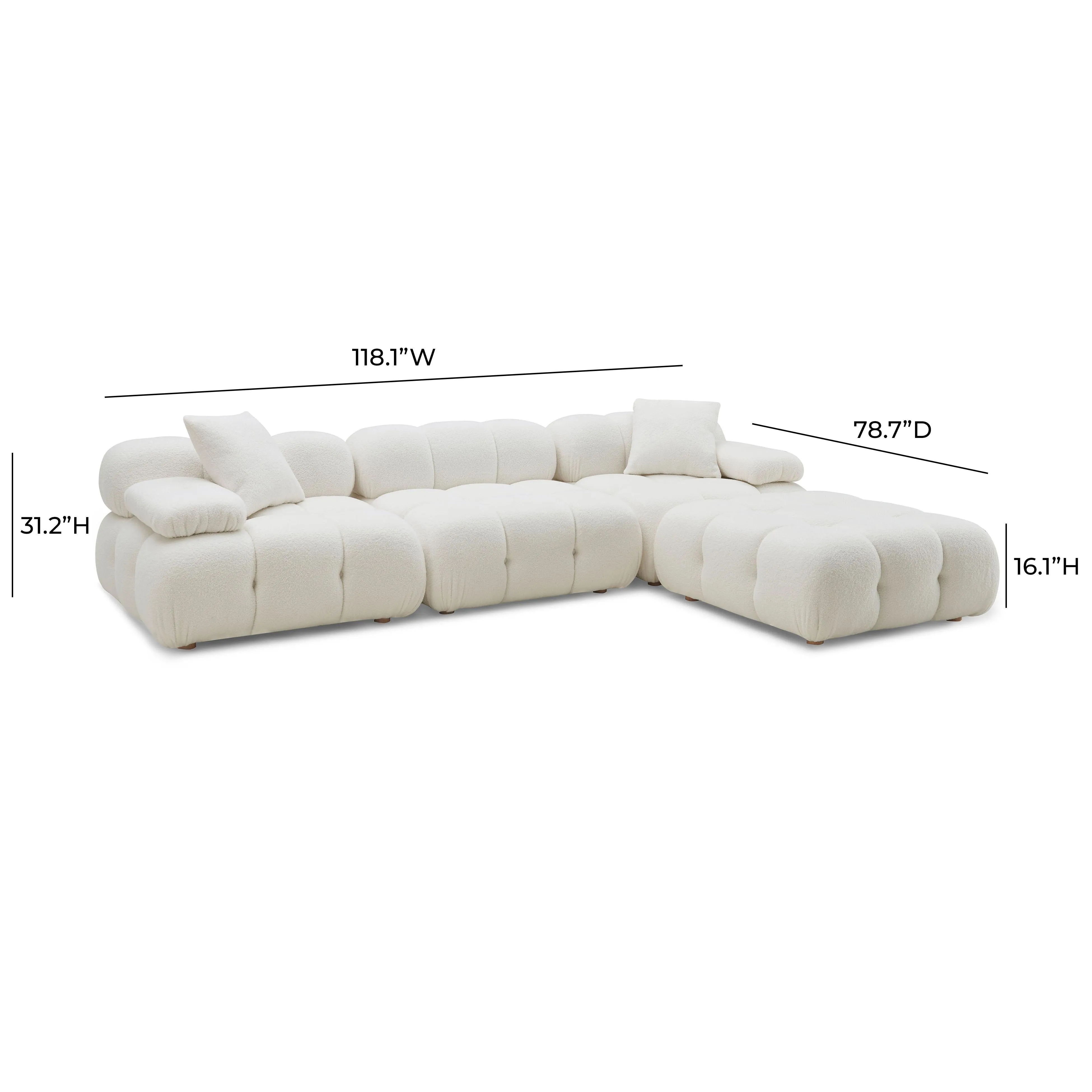 Calliope Cream Vegan Shearling 4-piece Modular Sectional - Image 8