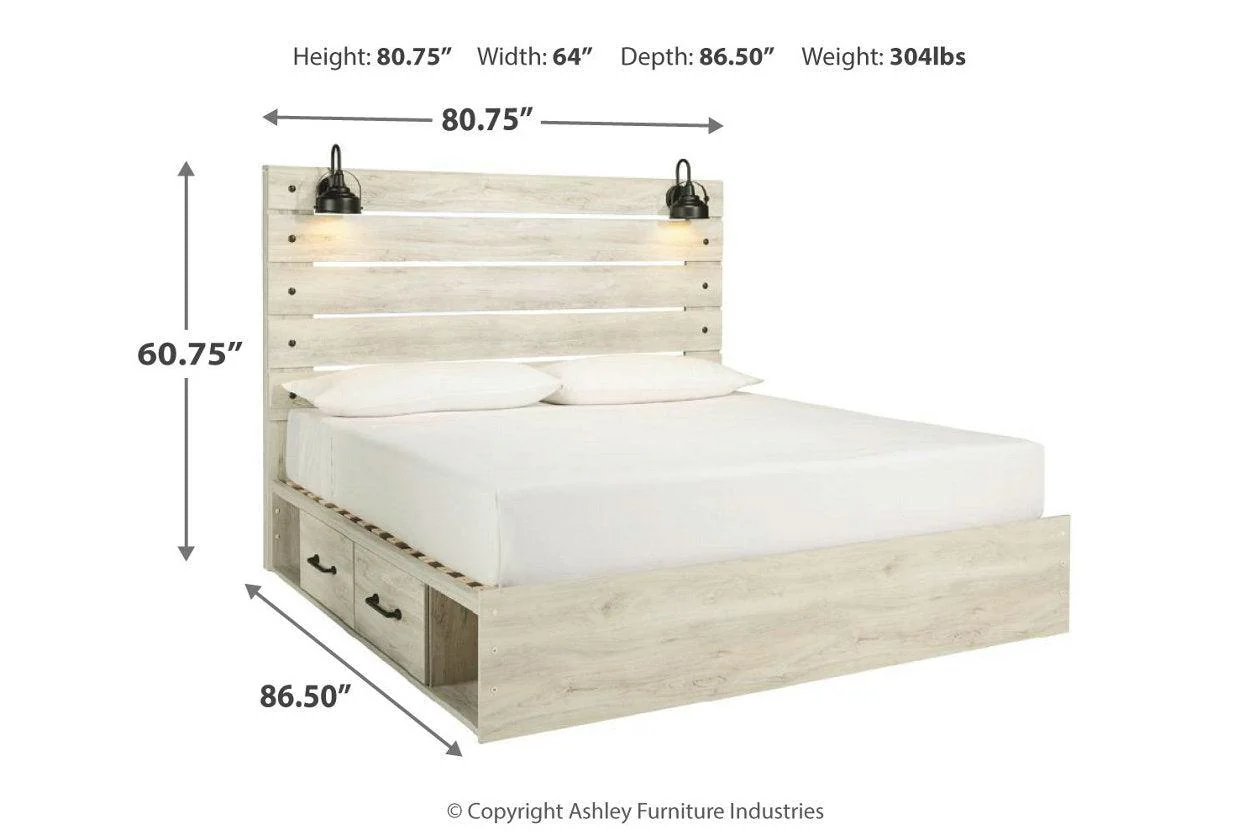 Cambeck Whitewash King Platform Bed with 4 Storage Drawers - Image 3