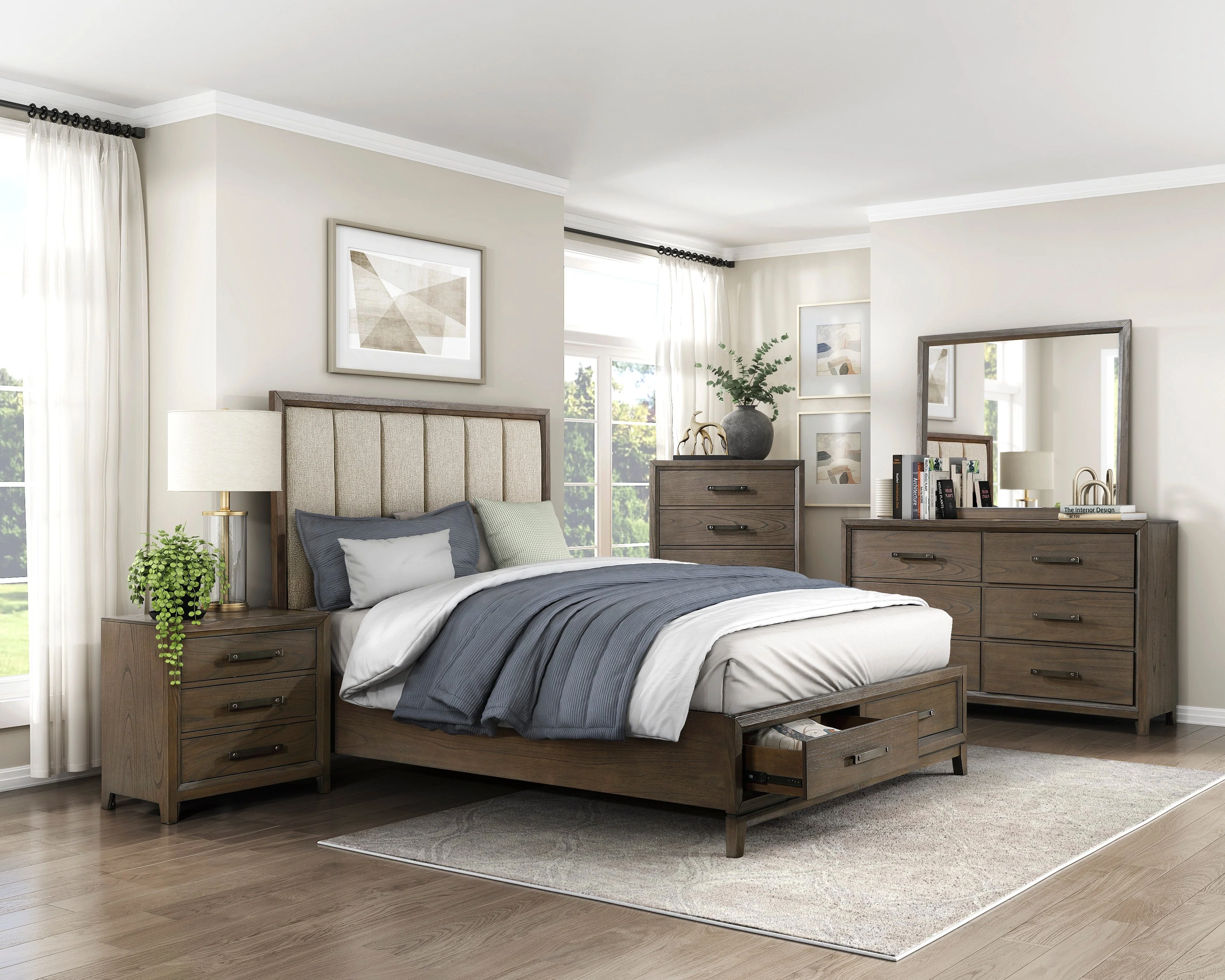 Cambridge Dark Walnut Storage Platform Bedroom Set