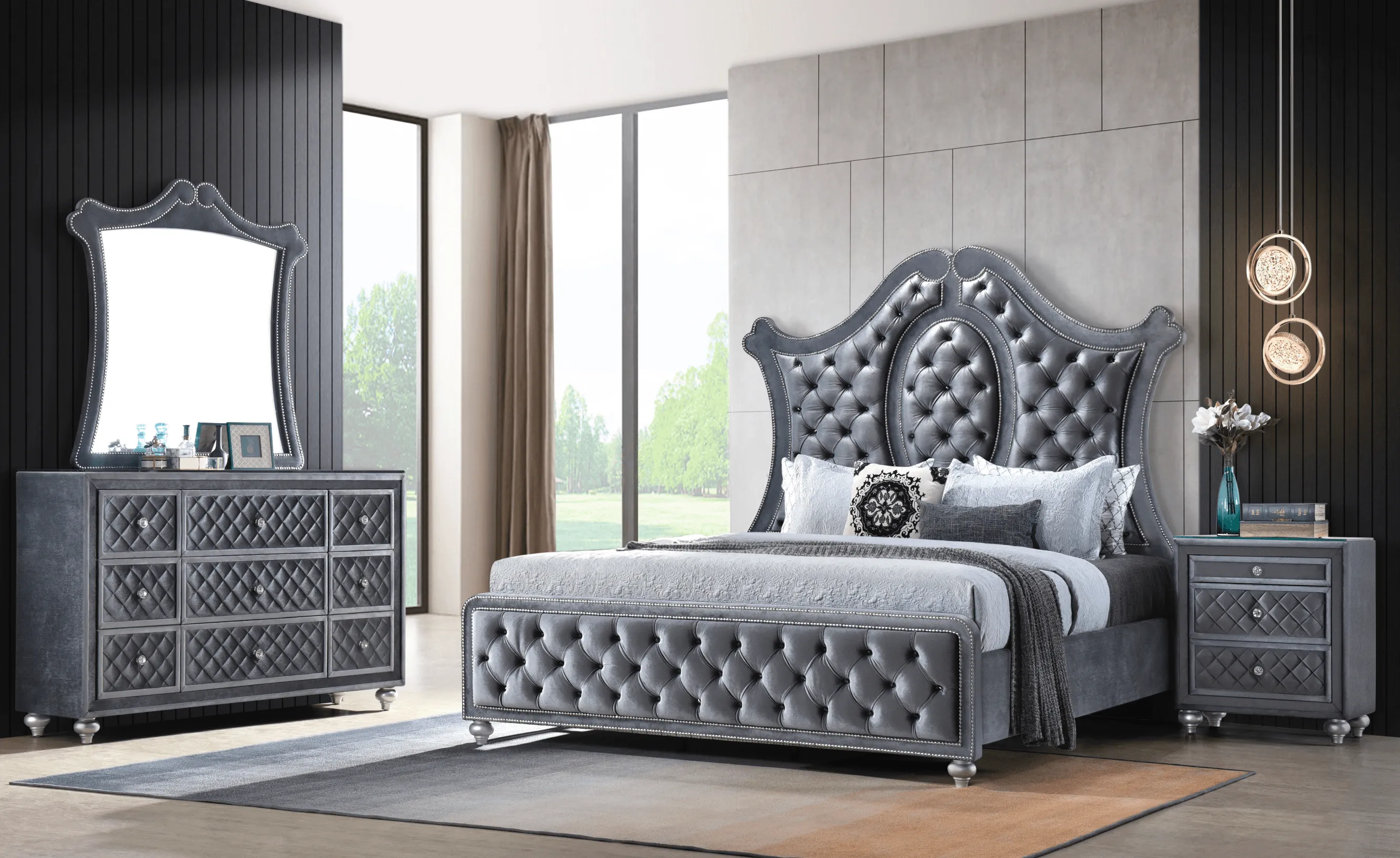 Cameo Gray Upholstered Panel Bedroom Set - Image 3