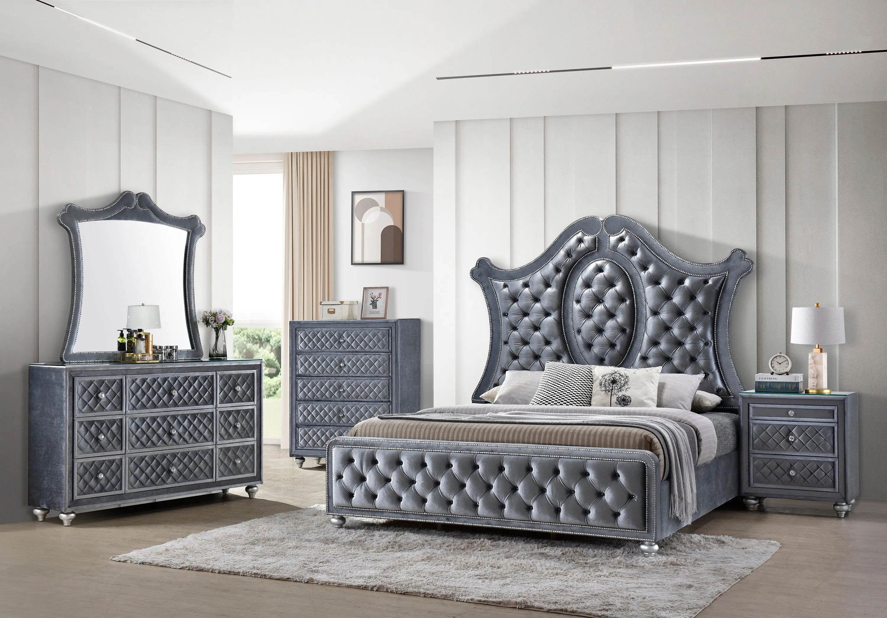 Cameo Gray Upholstered Panel Bedroom Set - Image 4