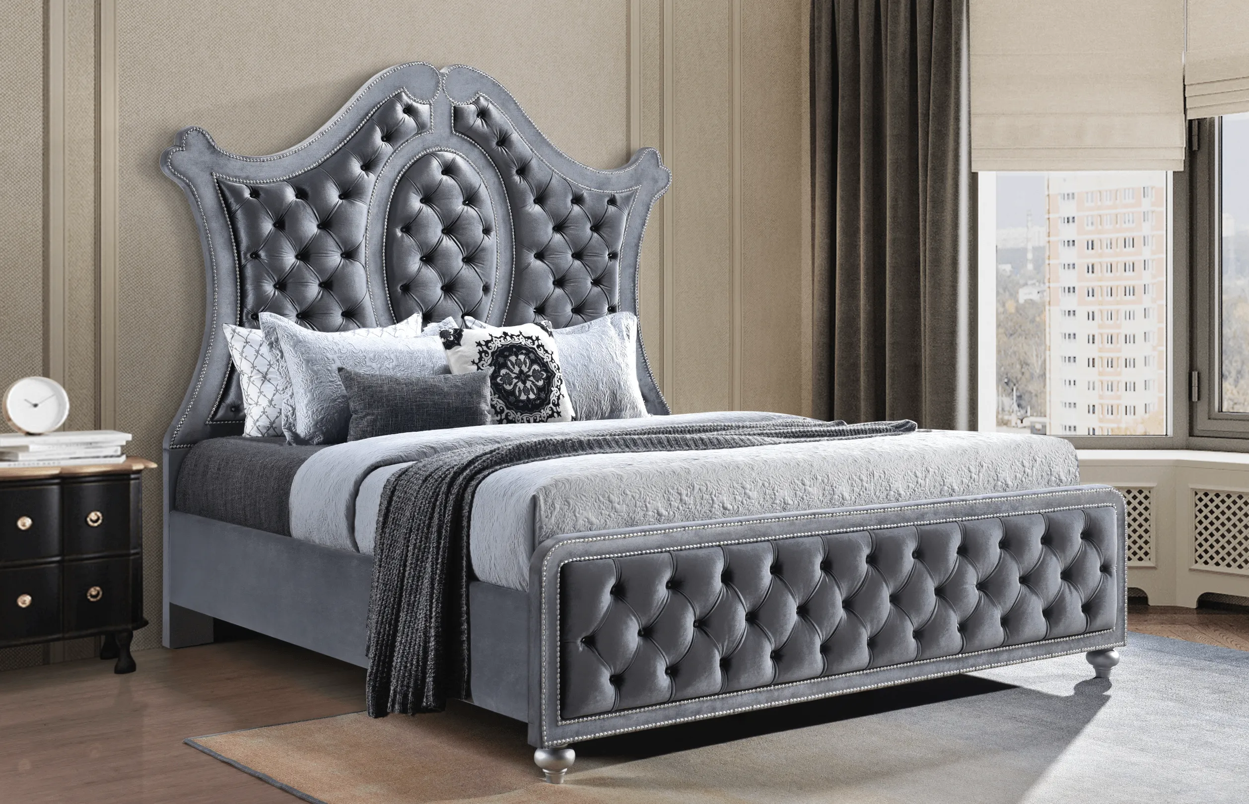 Cameo Gray Upholstered Panel Bedroom Set - Image 8