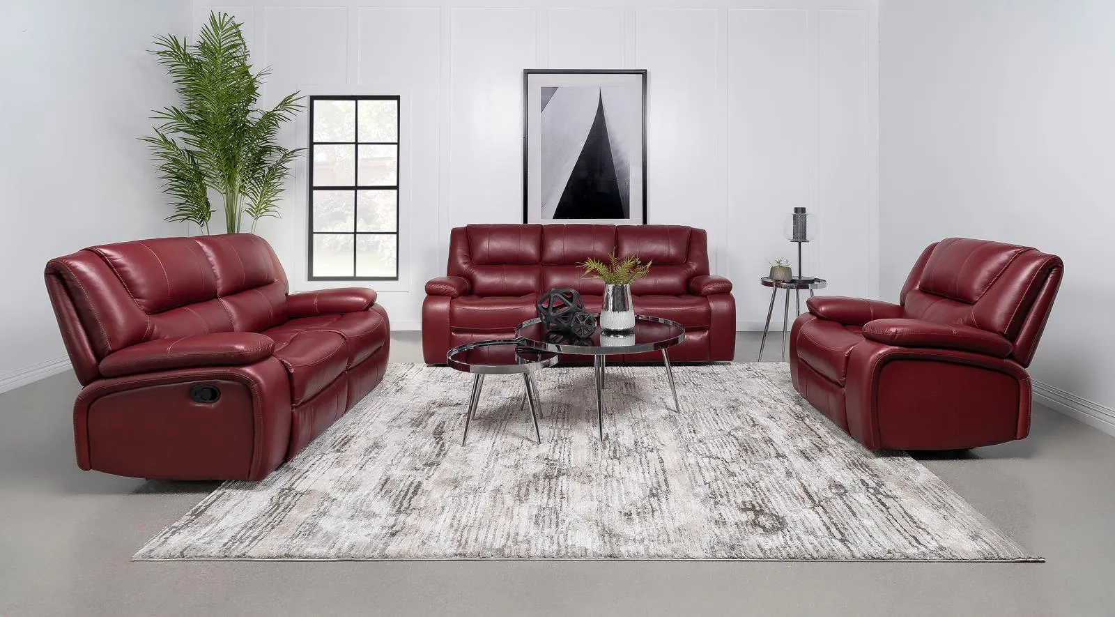 Camila Red Faux Leather Reclining Living Room Set