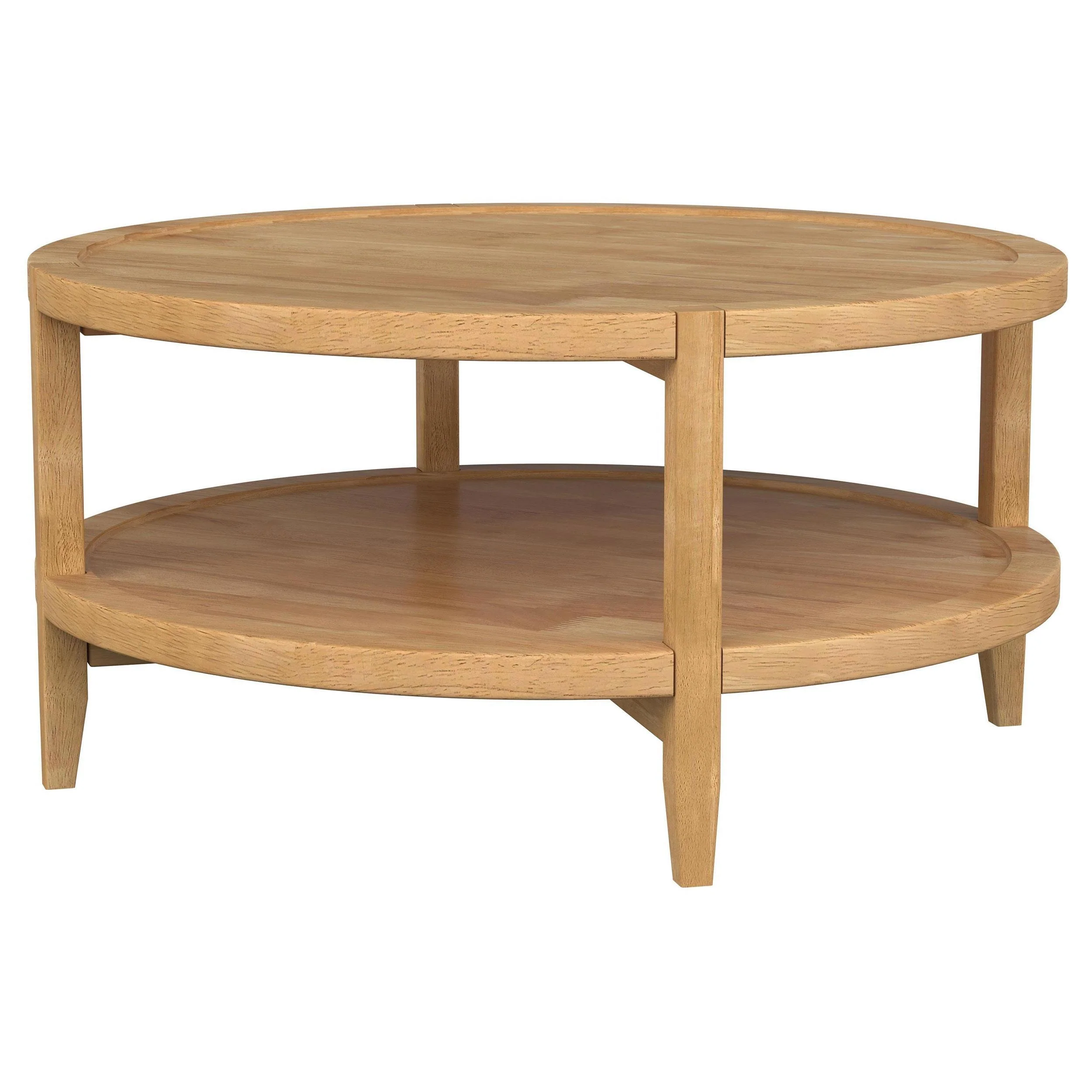 Camillo Round Solid Wood Coffee Table with Shelf Maple Brown - Image 2