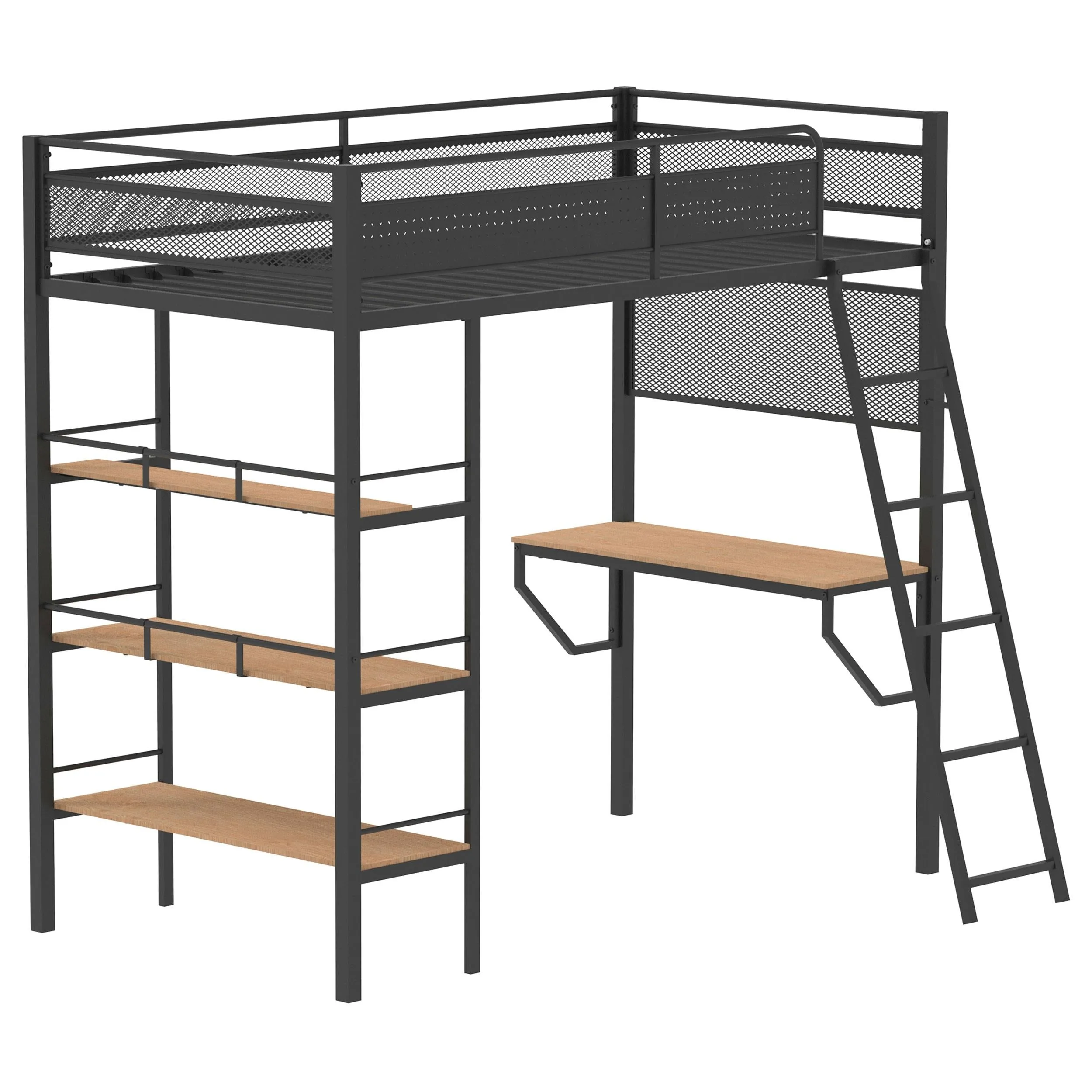 Campus Matte Black 3-Shelf Metal Twin Workstation Loft Bed - Image 3