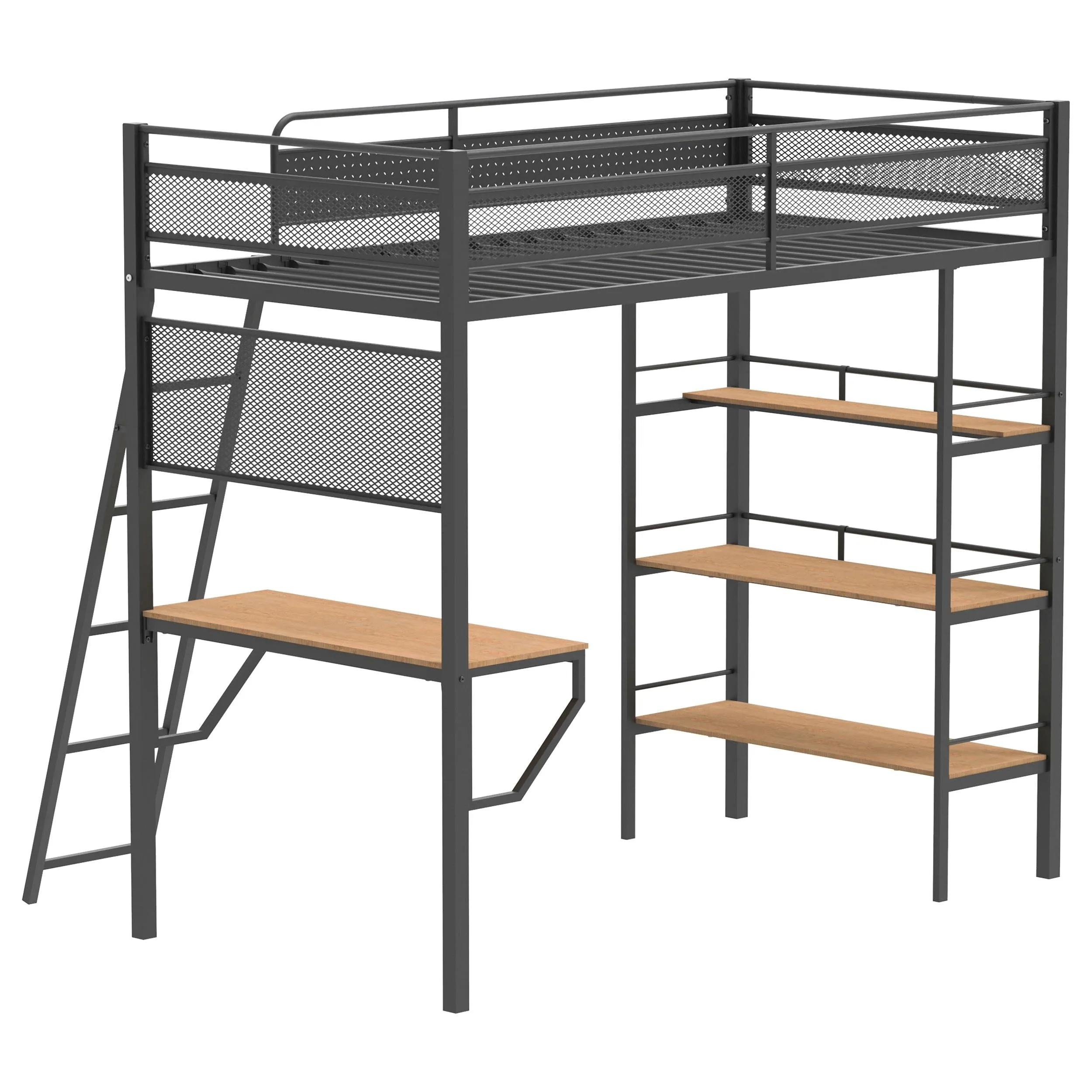 Campus Matte Black 3-Shelf Metal Twin Workstation Loft Bed - Image 7
