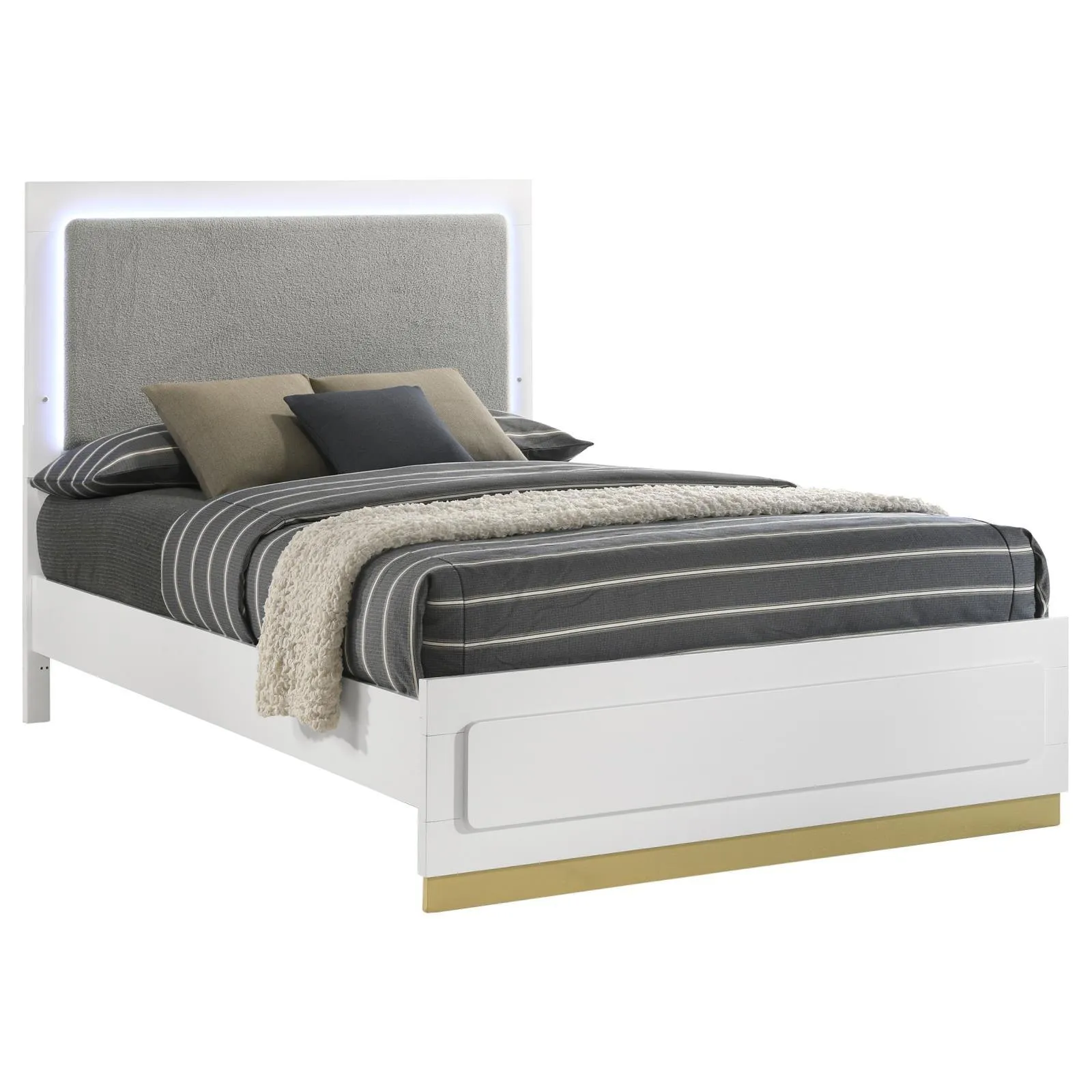 Caraway White and Gray Eastern King Bed with LED Headboard - Image 2