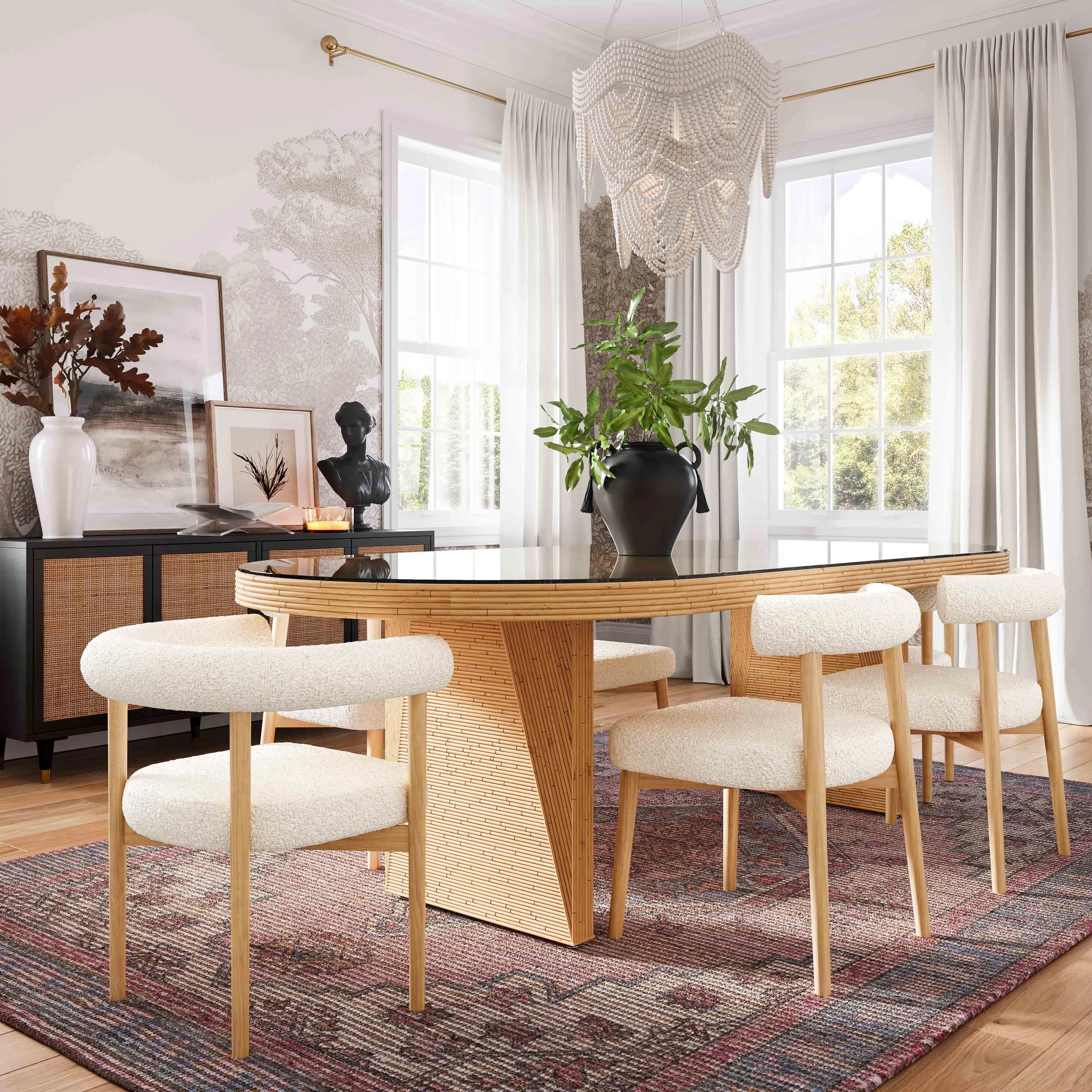Caren Natural Rattan and Glass 95" Oval Dining Table - Image 2