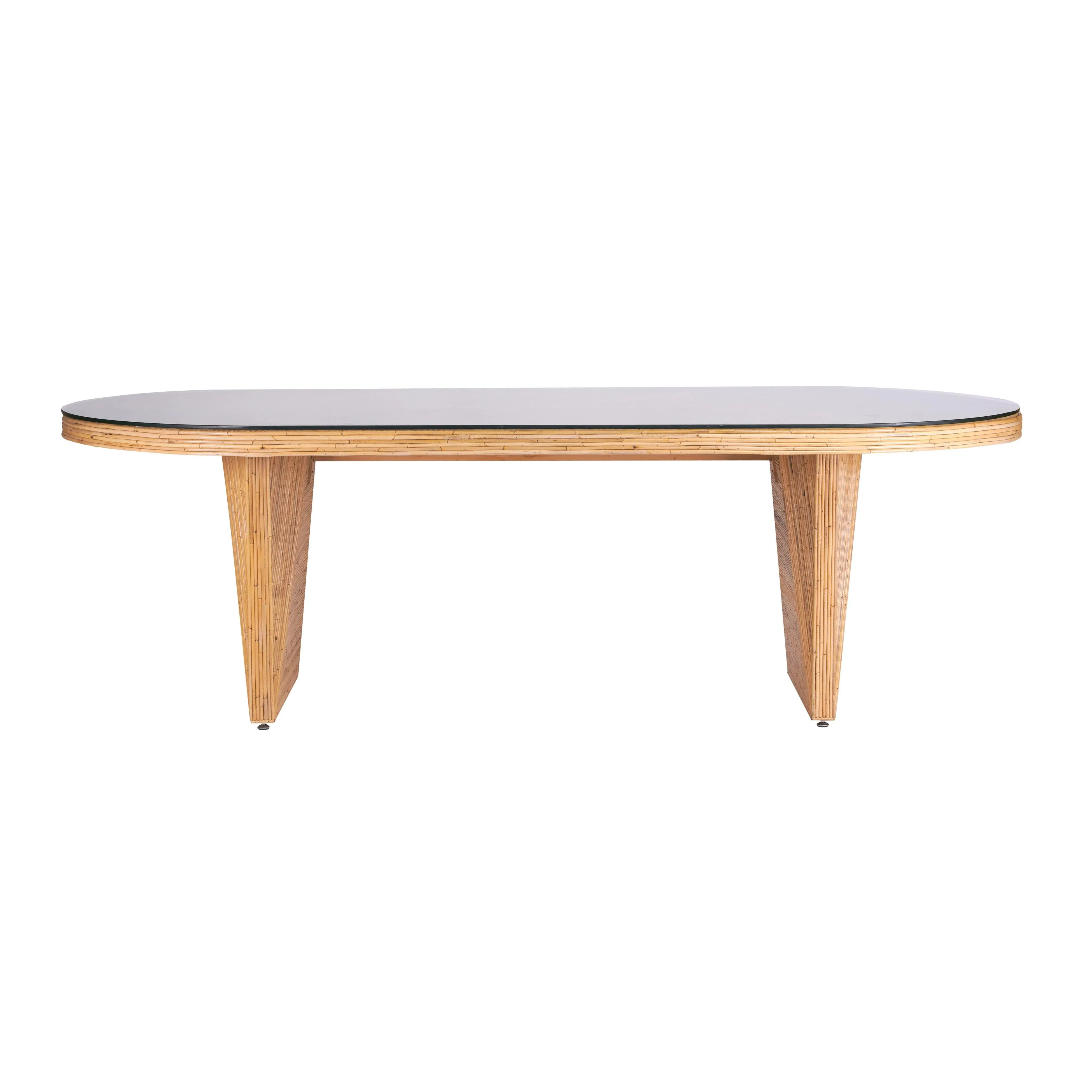 Caren Natural Rattan and Glass 95" Oval Dining Table - Image 3