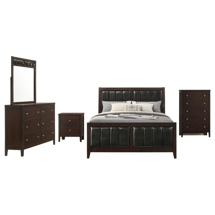 Carlton Cappuccino 5-Piece Eastern King Bedroom Set with Upholstered Headboard - Image 2