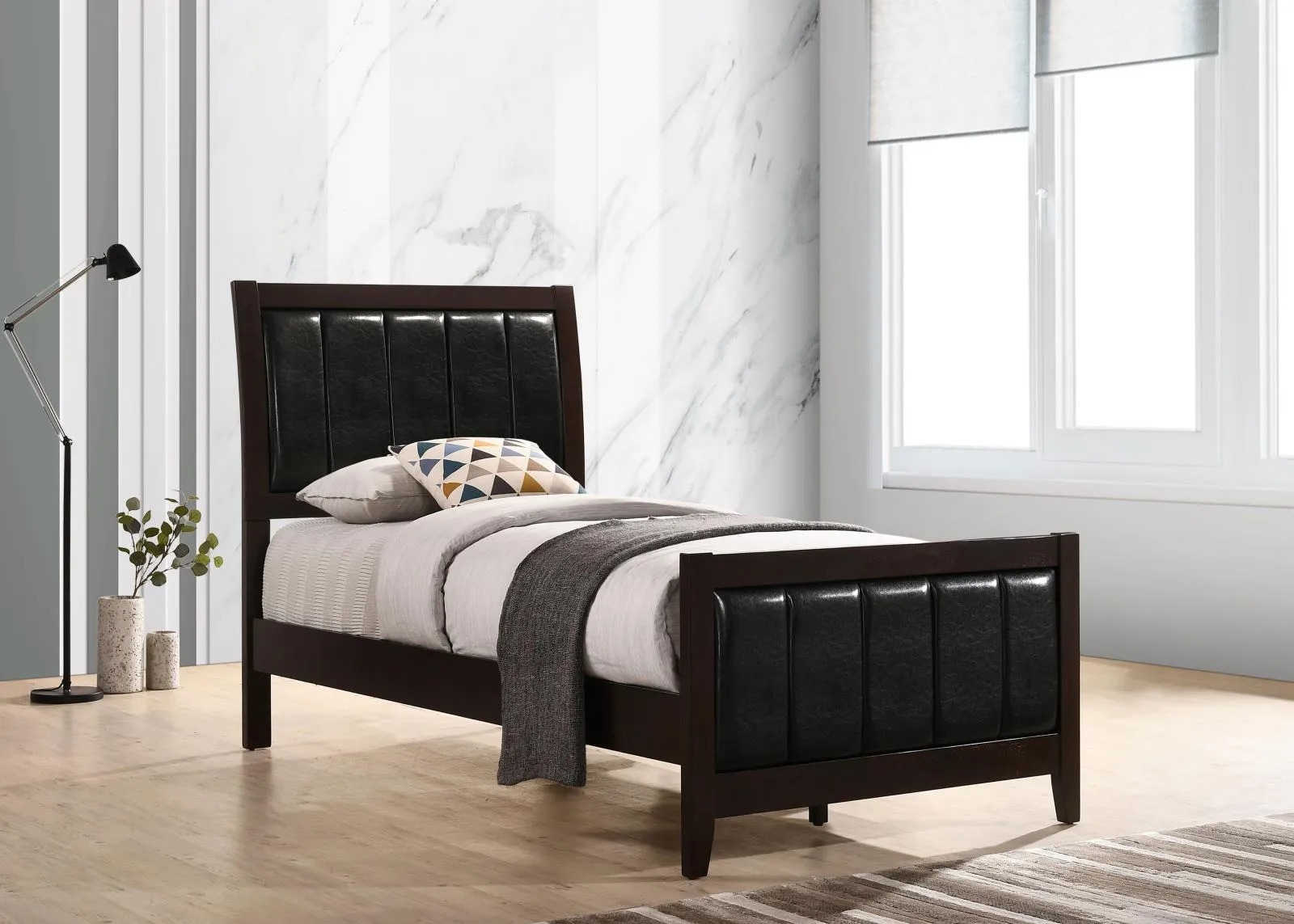 Carlton Cappuccino/Black Twin Upholstered Panel Bed