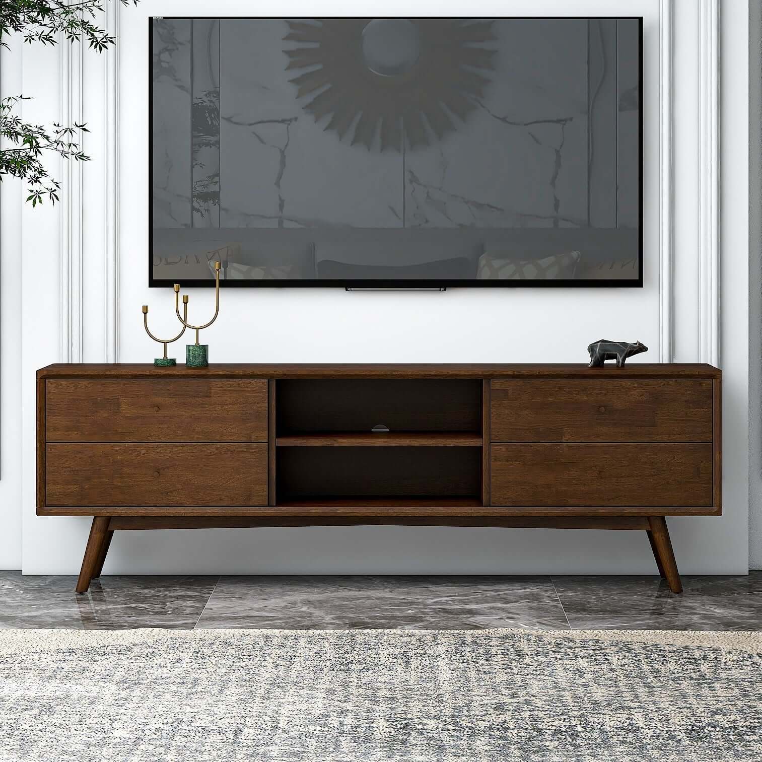 Caroline Mid Century Modern Style Walnut TV Stand Up To 72" - Image 2
