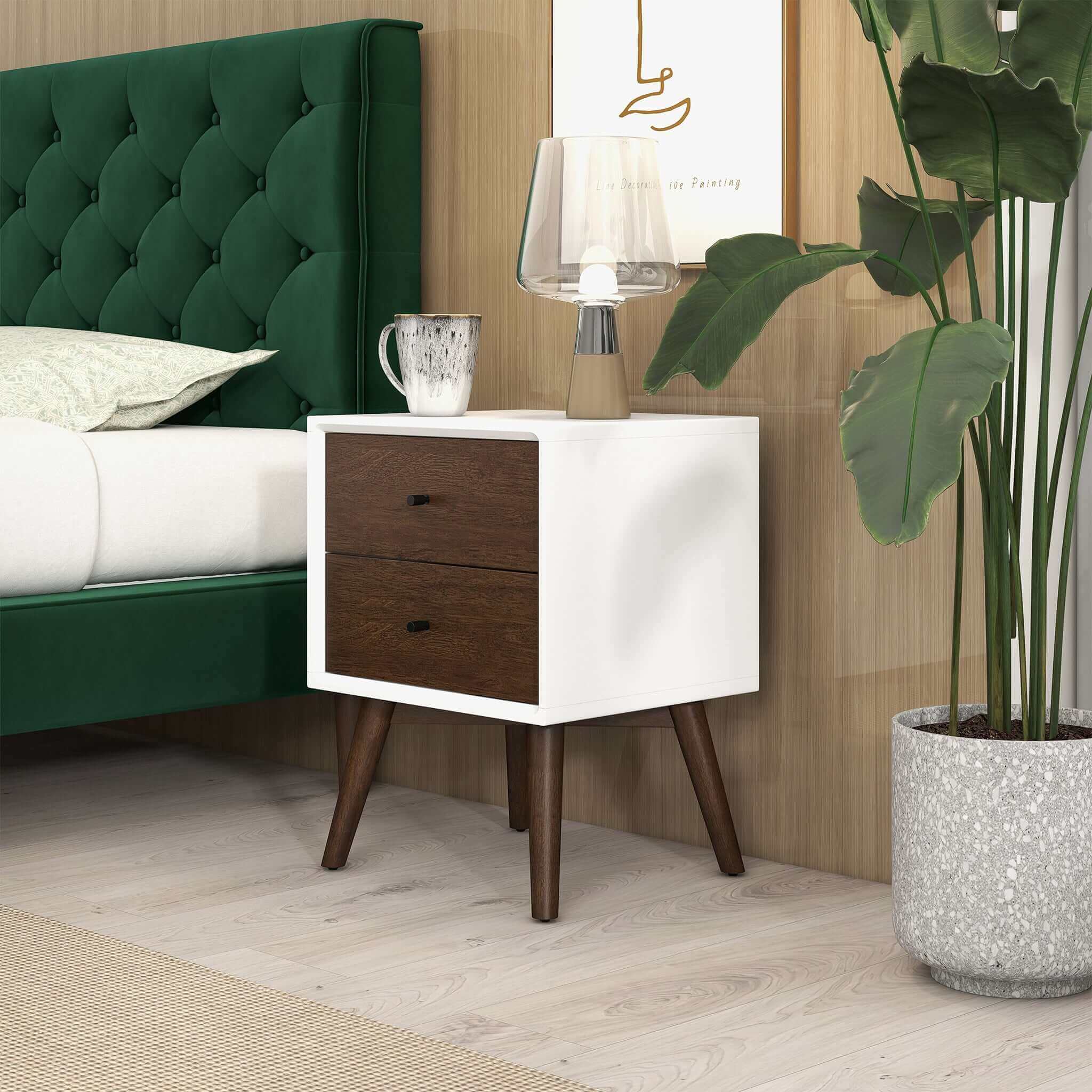 Caroline Mid Century Modern Style White Night Stand 2-Drawer - Image 3