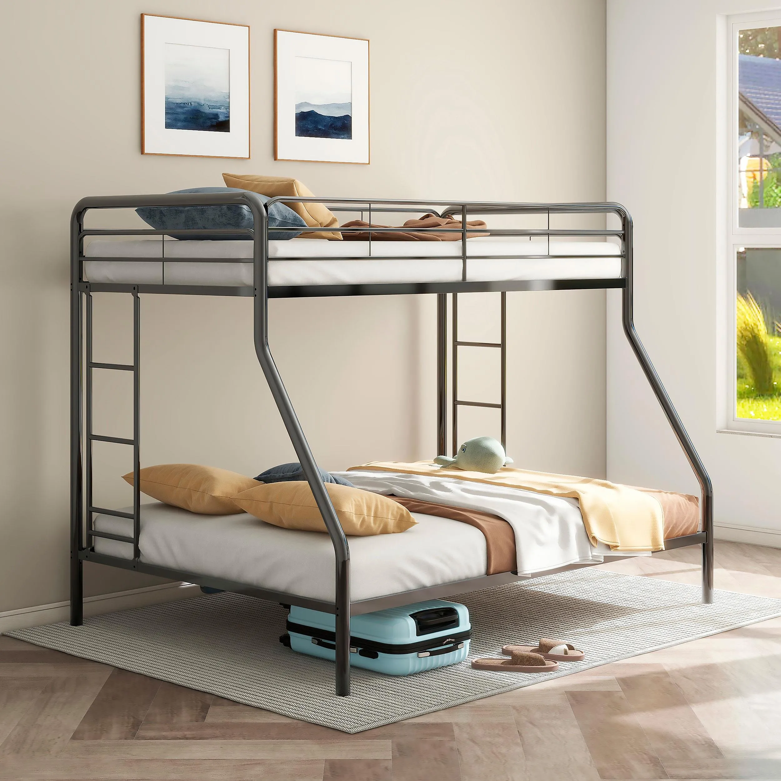 Carson Glossy Black Metal Twin Over Full Bunk Bed