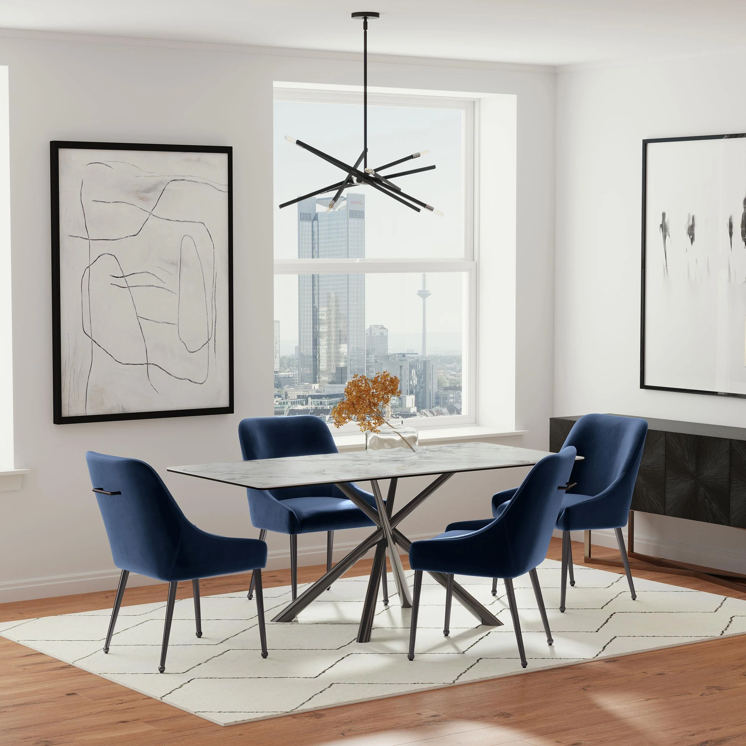 Carvell Black and Mirage White Sintered Stone Dining Table - Image 9