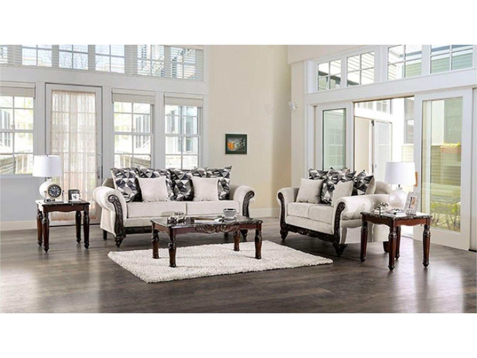Cassani Walnut & Light Gray Stationary Sofa & Loveseat