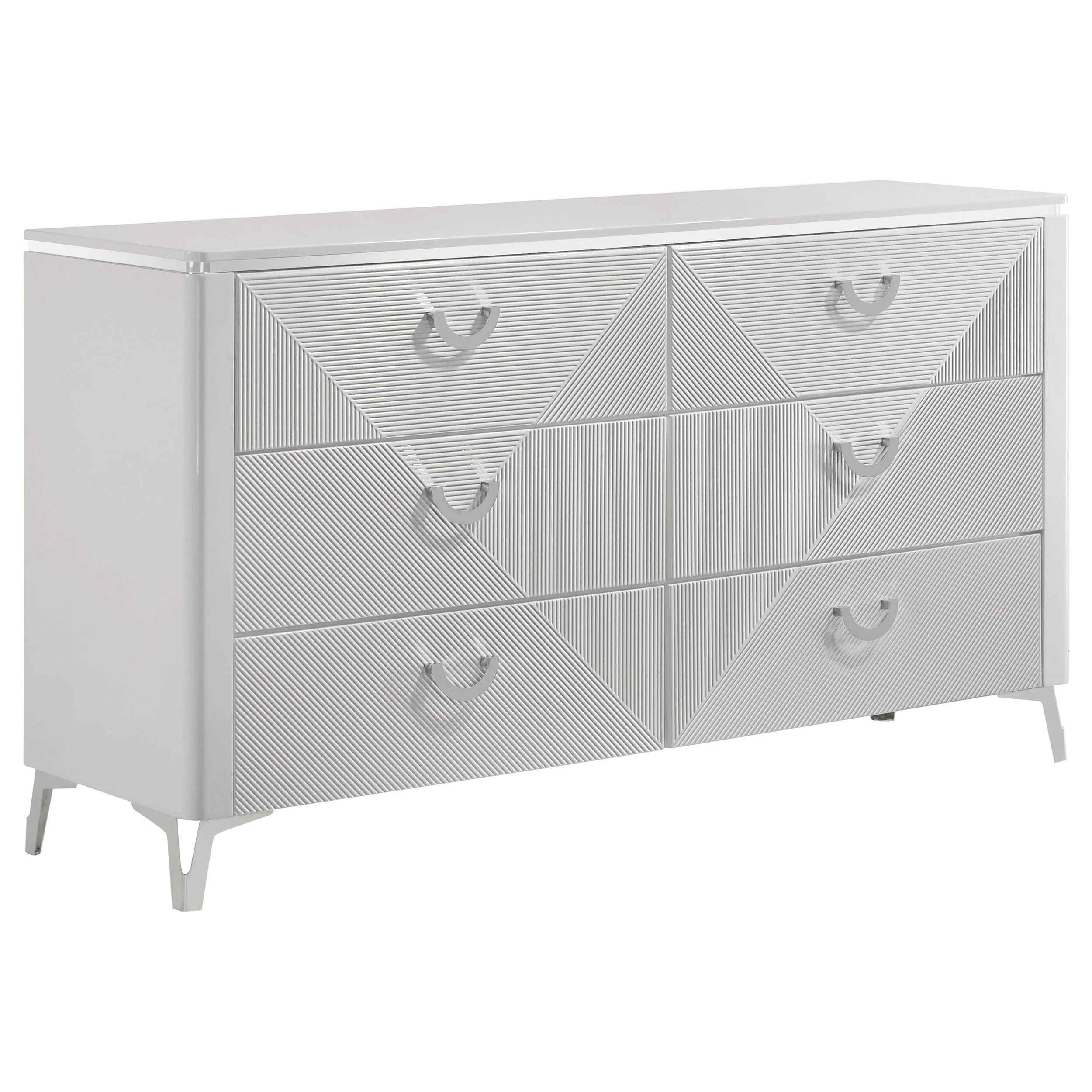 Cassia White High Gloss 5-piece Eastern King LED Bedroom Set - Image 7