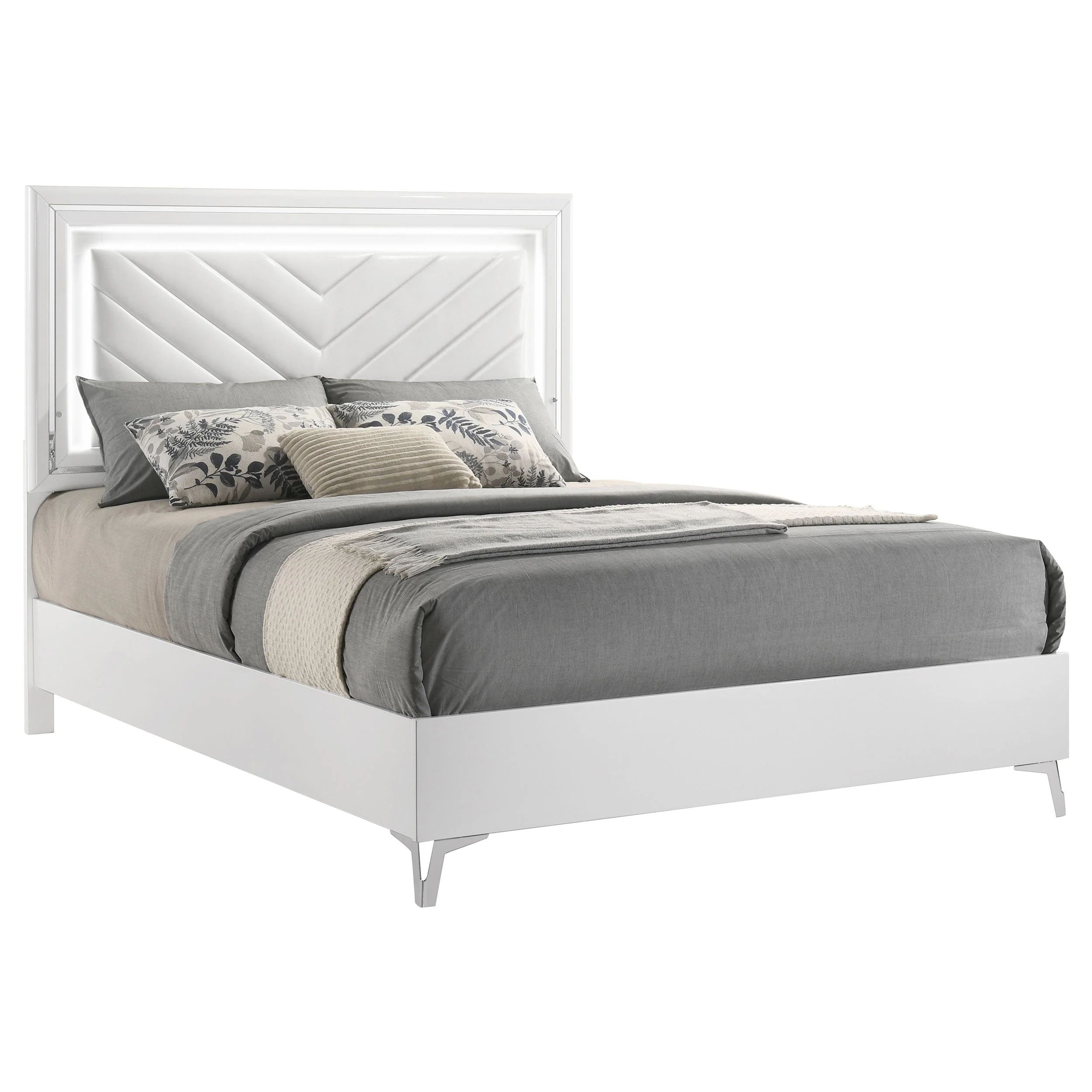 Cassia White High Gloss Queen LED Panel Bed - Image 2