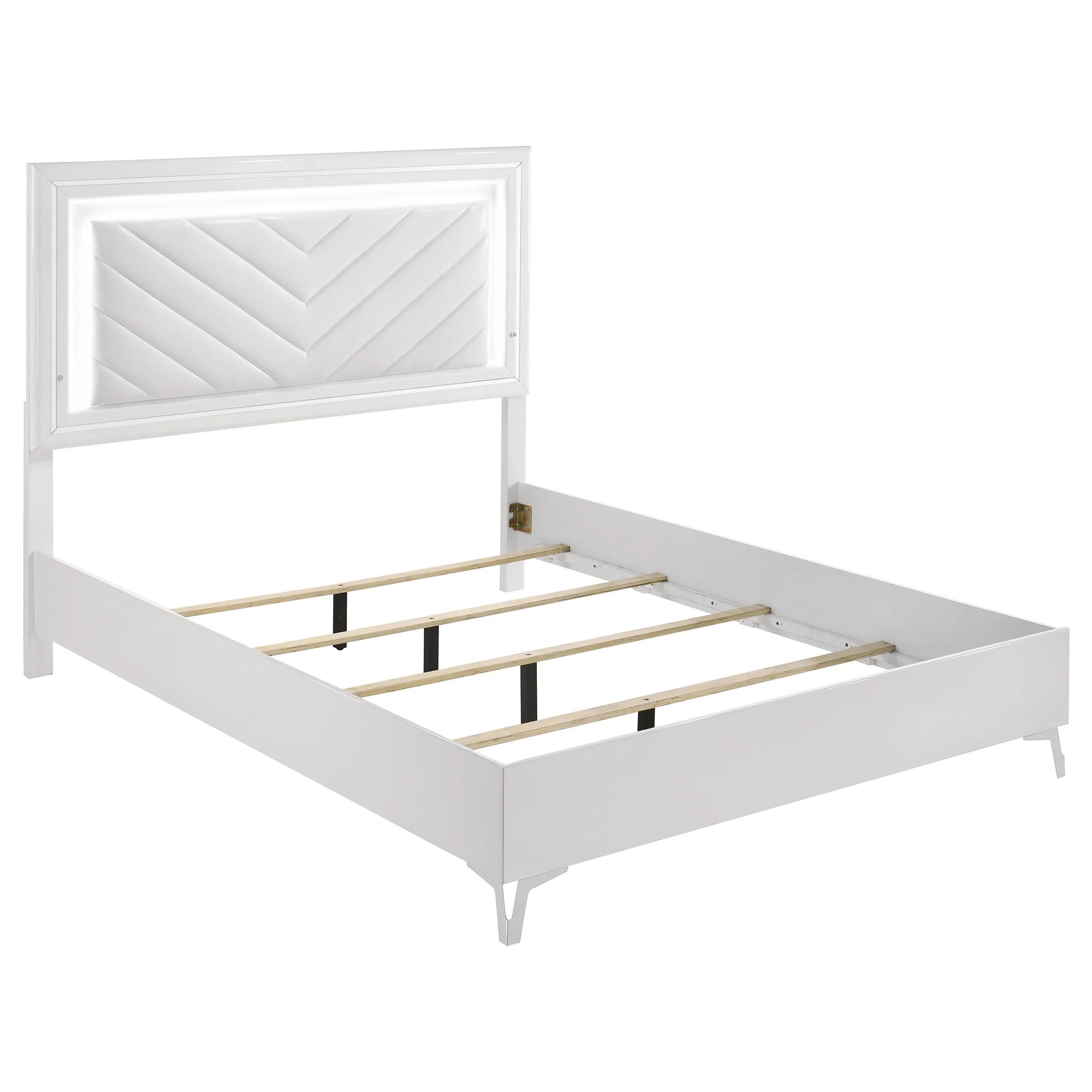 Cassia White High Gloss Queen LED Panel Bed - Image 3