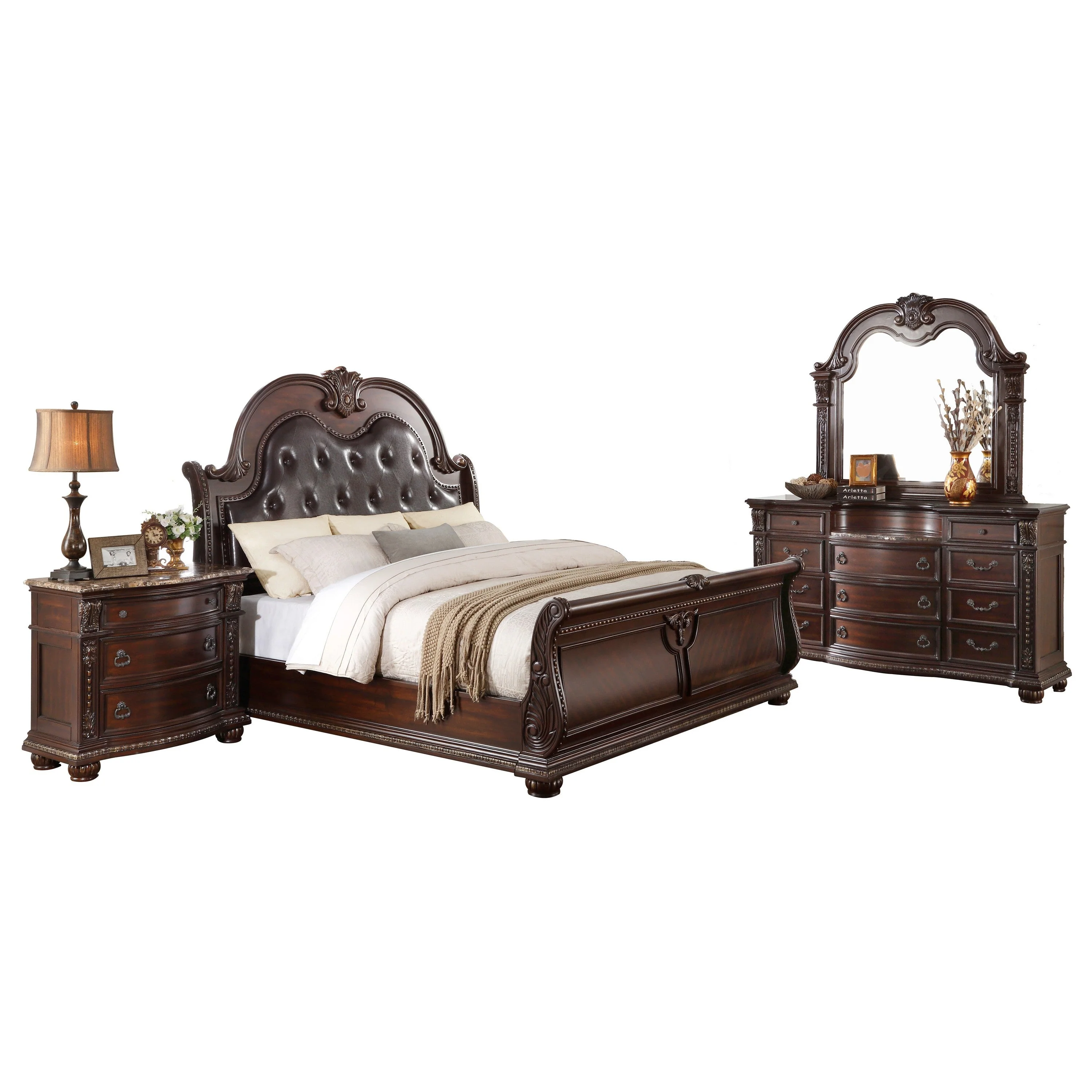 Cavalier Dark Cherry California King Upholstered Sleigh Bed - Image 3