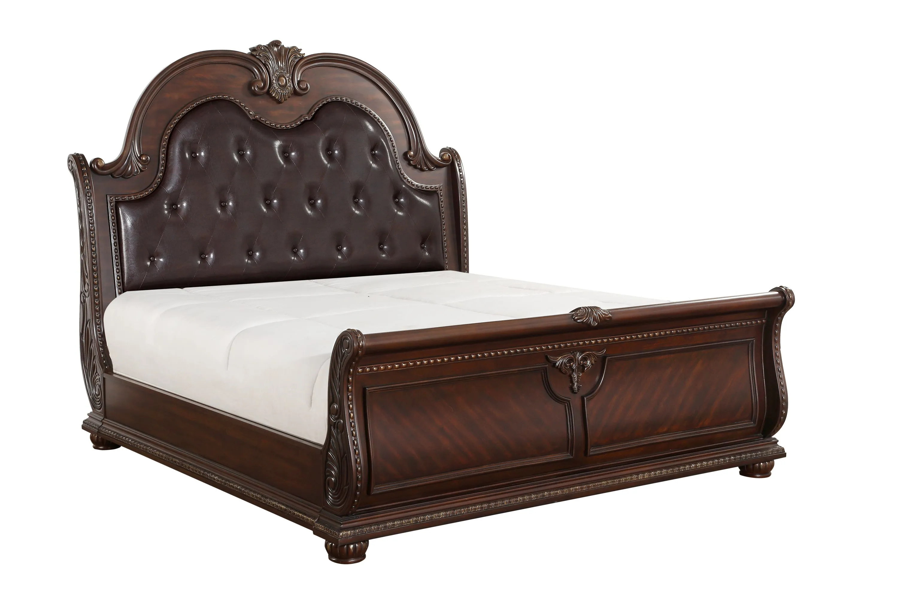 Cavalier Dark Cherry Upholstered Sleigh Bedroom Set - Image 2