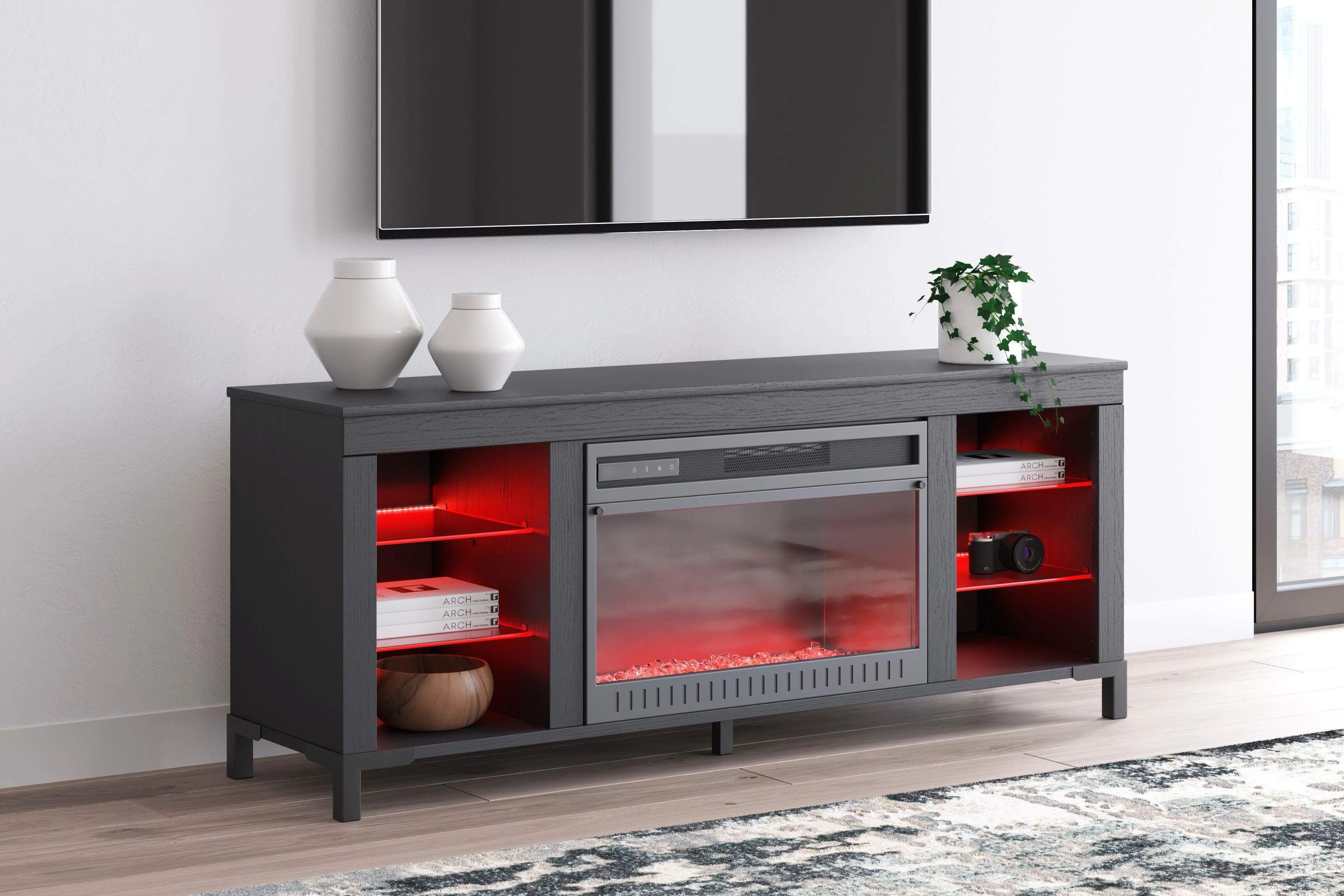 Cayberry Black 60" TV Stand with Electric Fireplace - Image 13