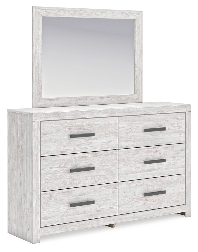 Cayboni Twin Panel Bed with Mirrored Dresser and 2 Nightstands in Whitewash - Image 3